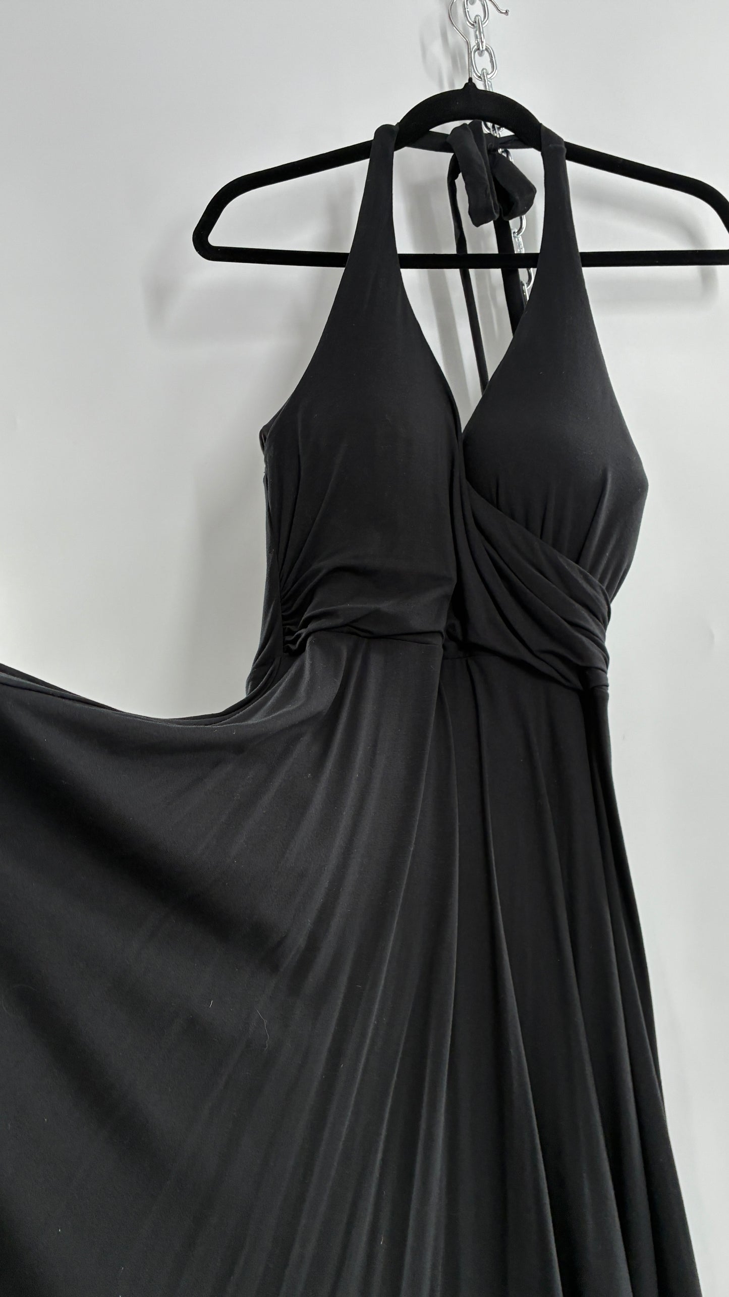 Rare Vintage Victoria’s Secret Black Jersey Knit Halter Voluminous Dress with Built in Padded Bra (34C)