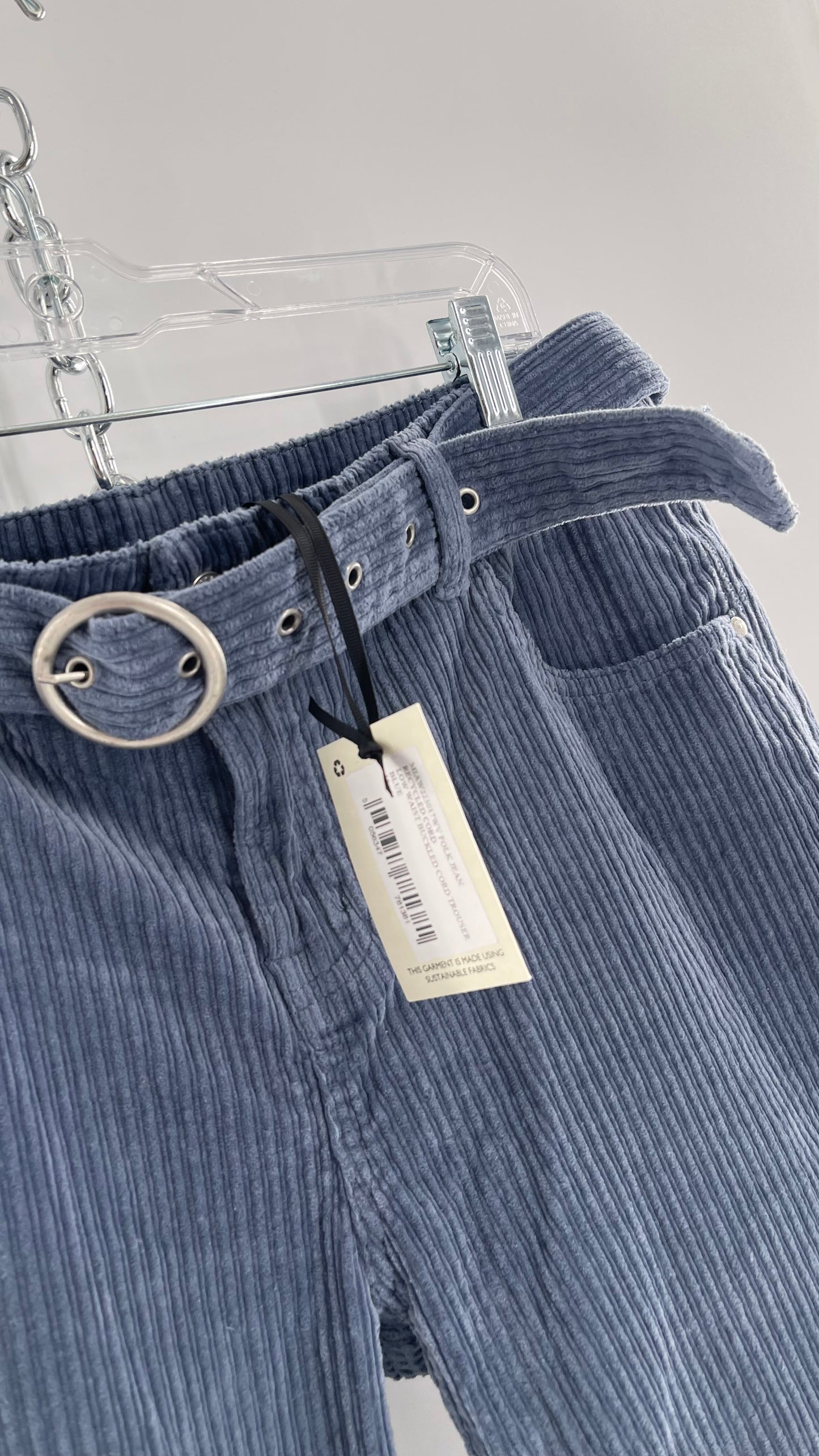 MILK IT Recycled Powder Blue Corduroy Low Waist Grommet Buckle Folk Jean with Tags Attached (16)