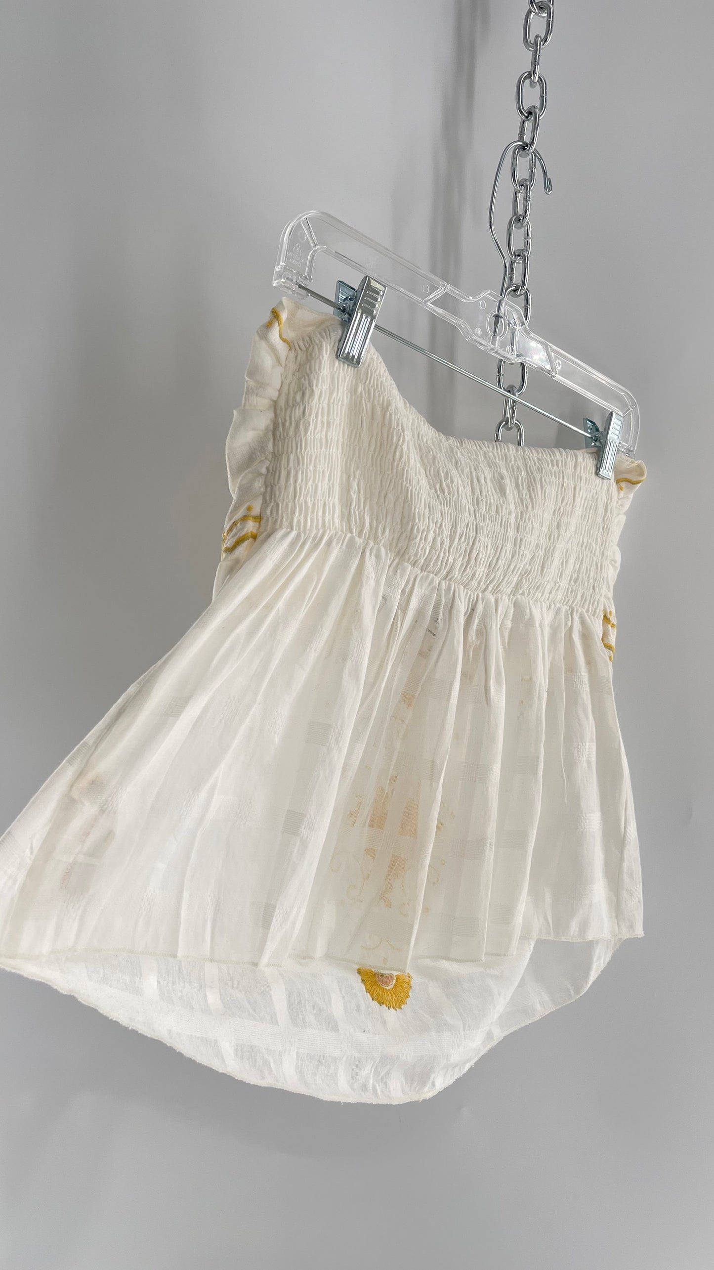 Intimately Free People White Cotton Tube Tank with Yellow Embroidered Detailing (L)