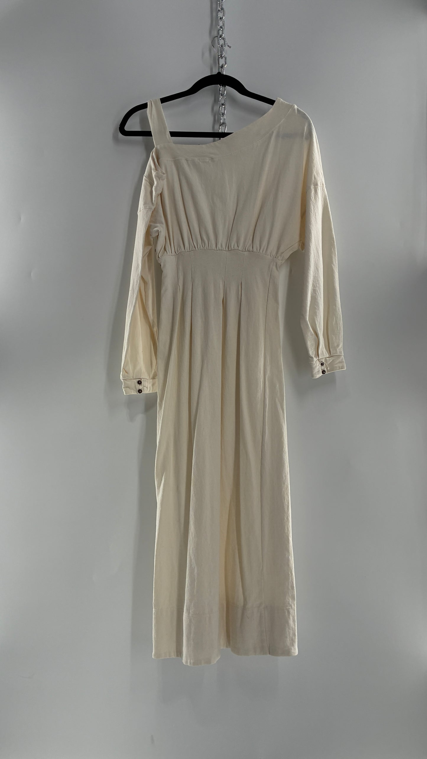 Free People Off White Long Sleeve Maxi Dress with Shoulder Strap (XS)