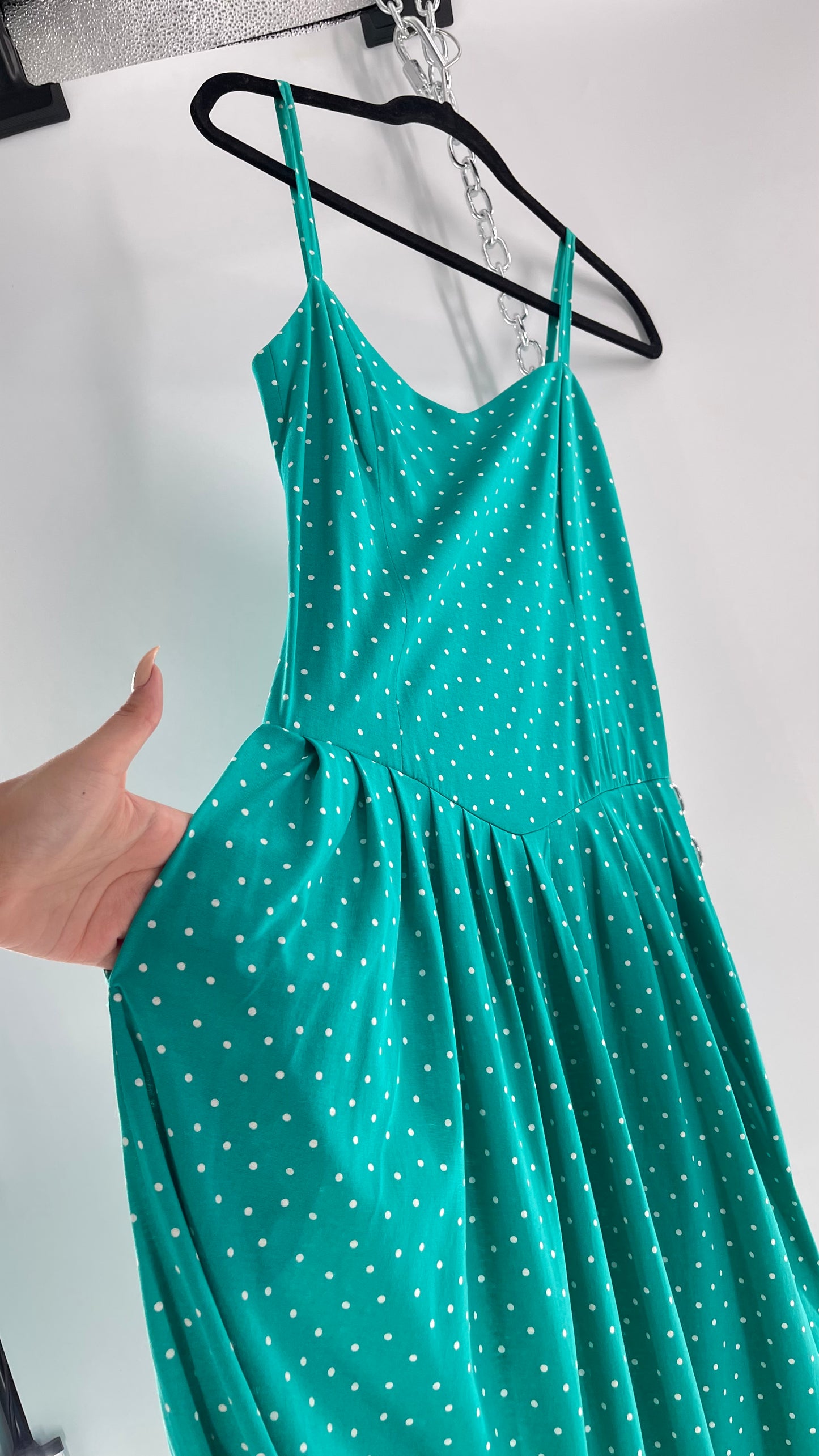 Vintage Laura Ashley Teal Polka Dot (8)