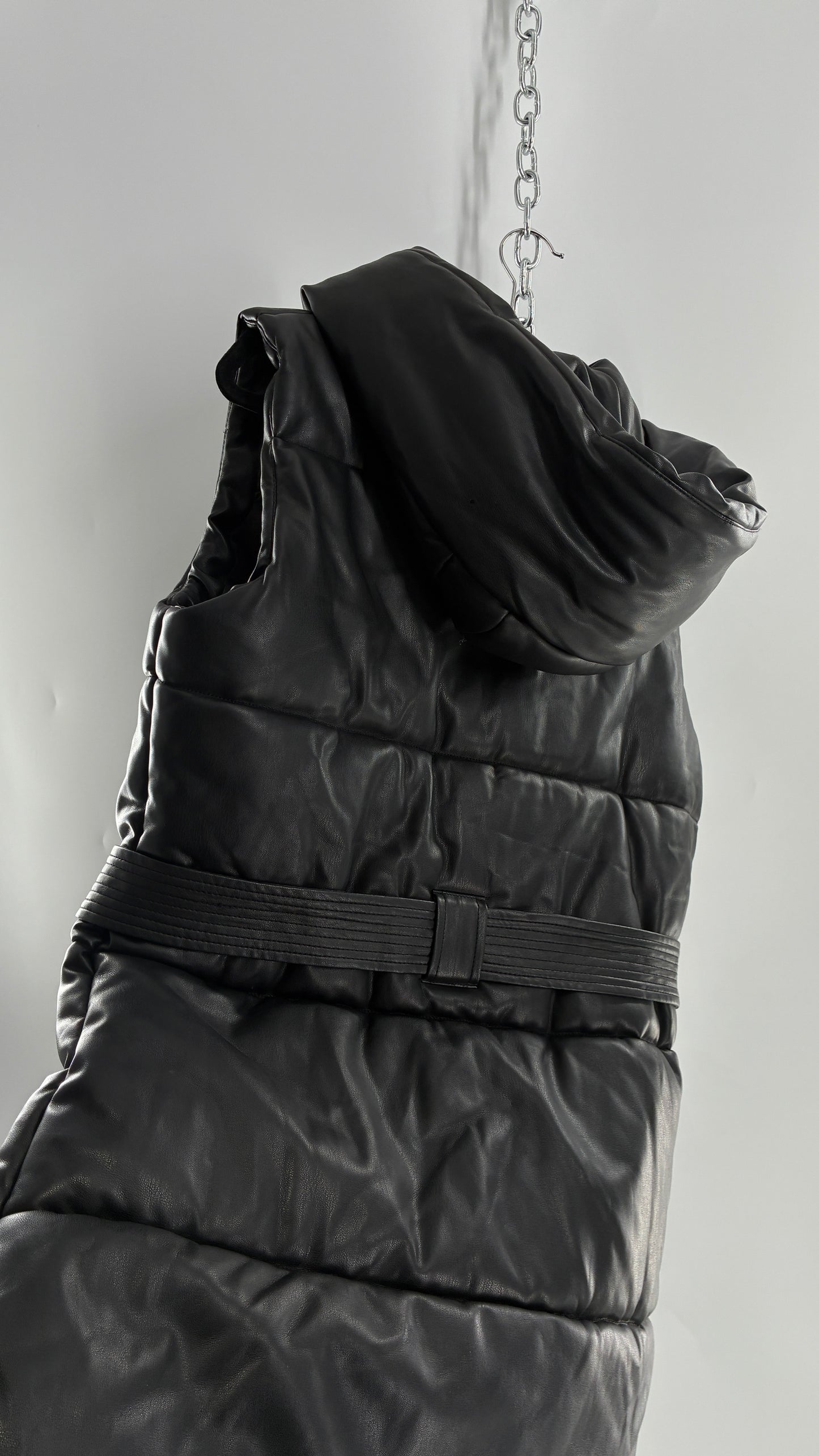 River Island Black Vegan Leather Puffer Style Sleeveless Vest (Small)