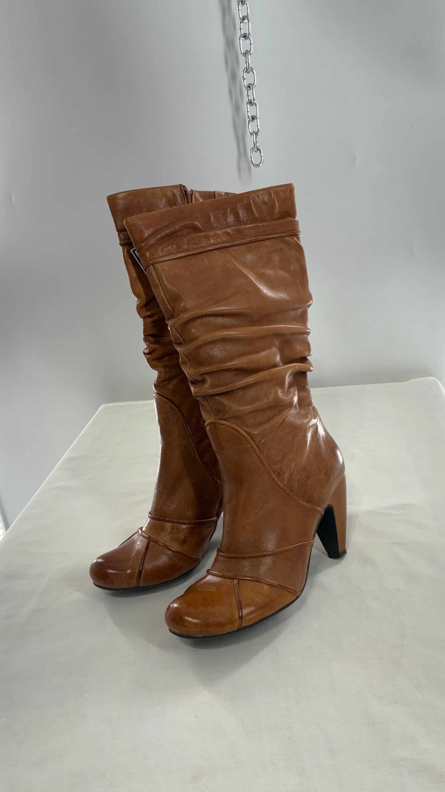 MIZ MOOZ Brown Leather Stacked Round Toe Boot (10)