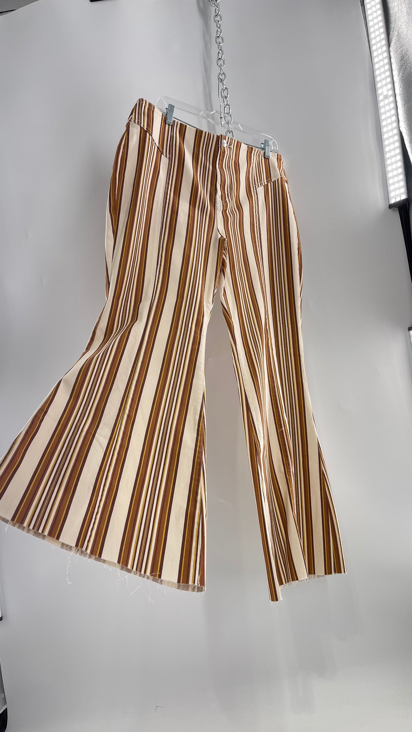 Free People 70s Striped Mustard and Rust Tones Flare Leg Bell Bottoms (33)