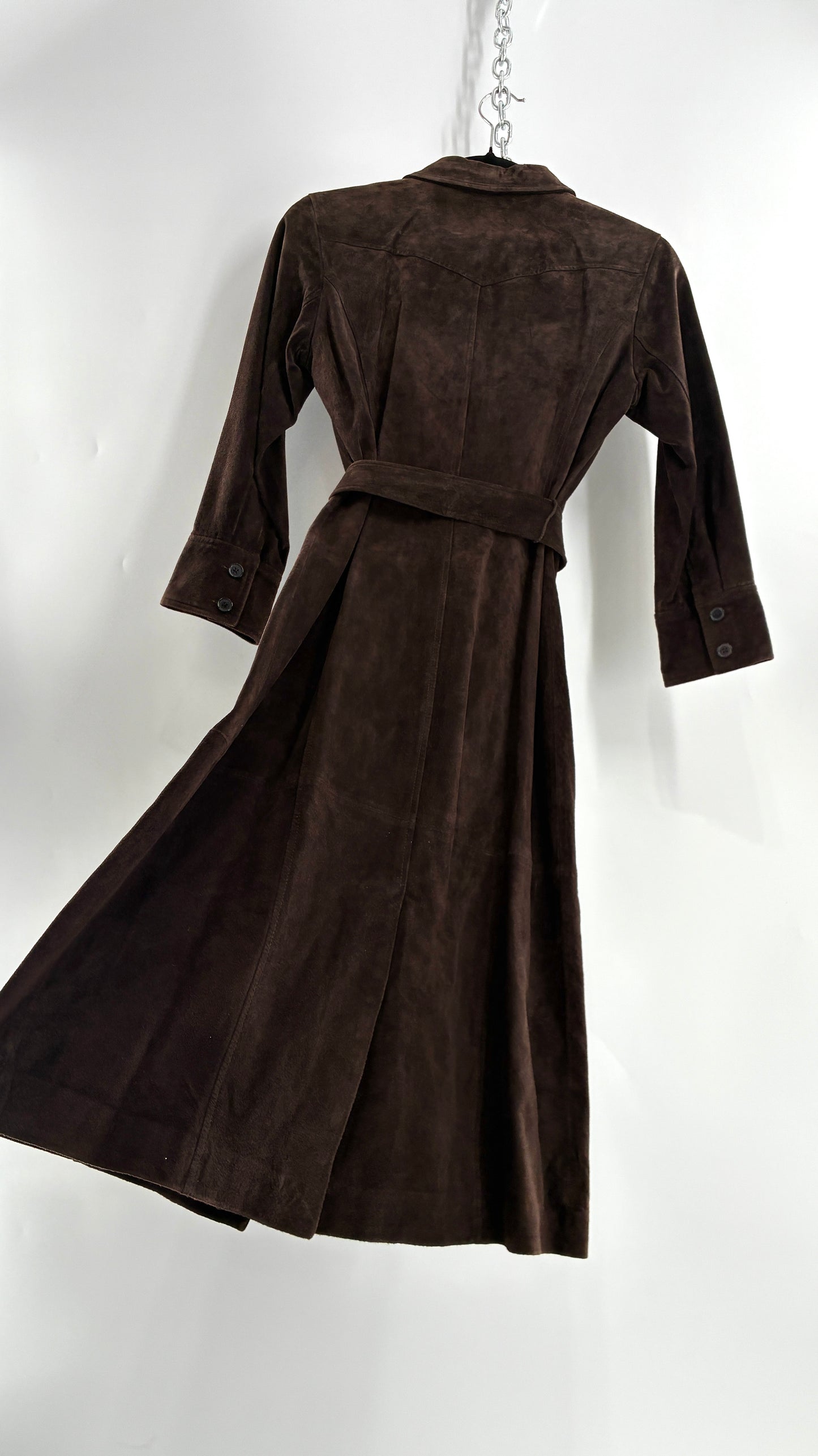 Vintage LOFT Brown Suede Leather Button Front, Belted Midi Dress with Tags Attached (4)