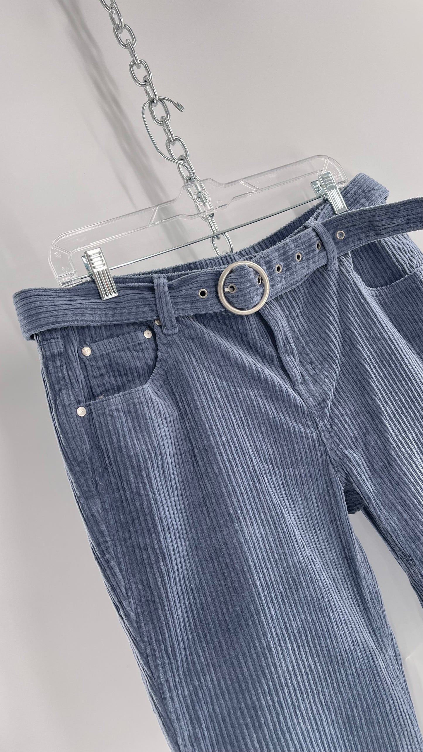 MILK IT Recycled Powder Blue Corduroy Low Waist Grommet Buckle Folk Jean with Tags Attached (16)