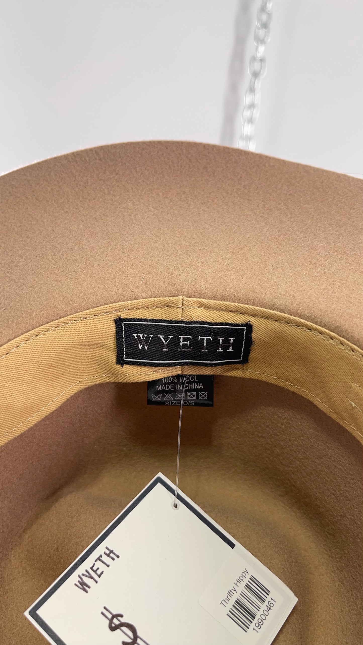 Free People WYETH Tan 100% Wool Lace Belted Wide Brim Sun Hat