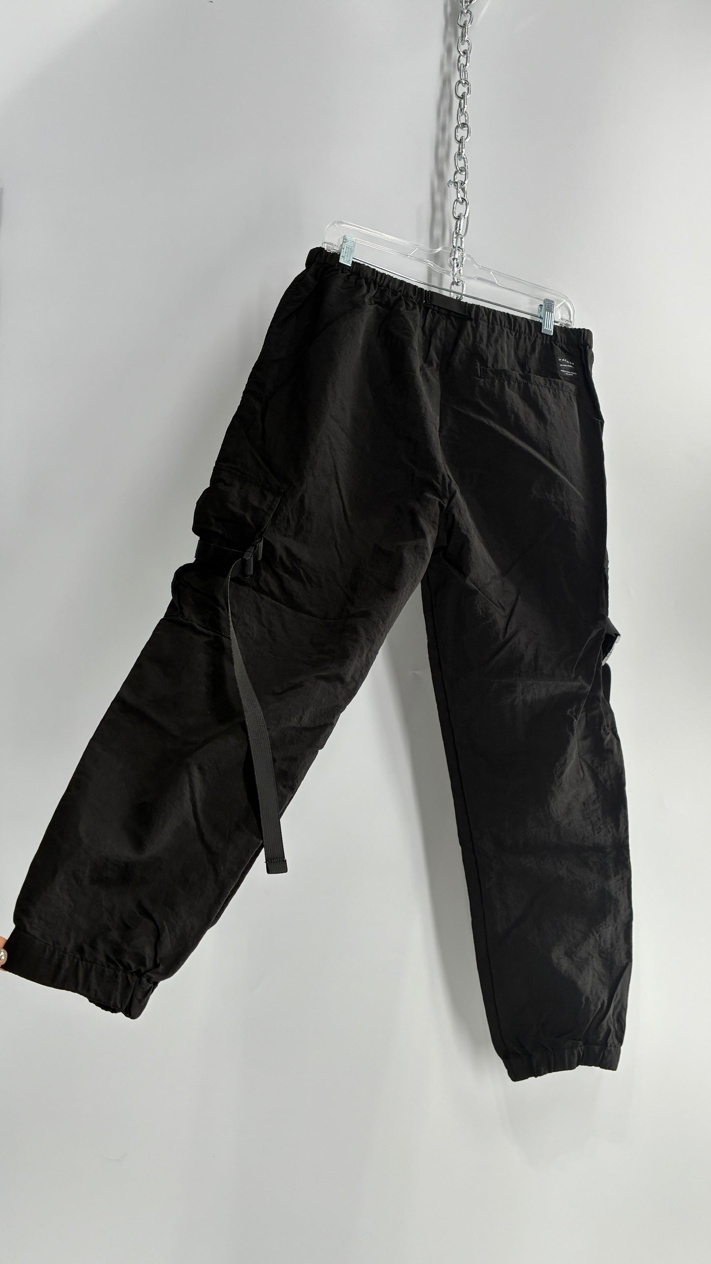 PACSUN Black Baggy Cargos with Adjustable Strap Details (Medium)