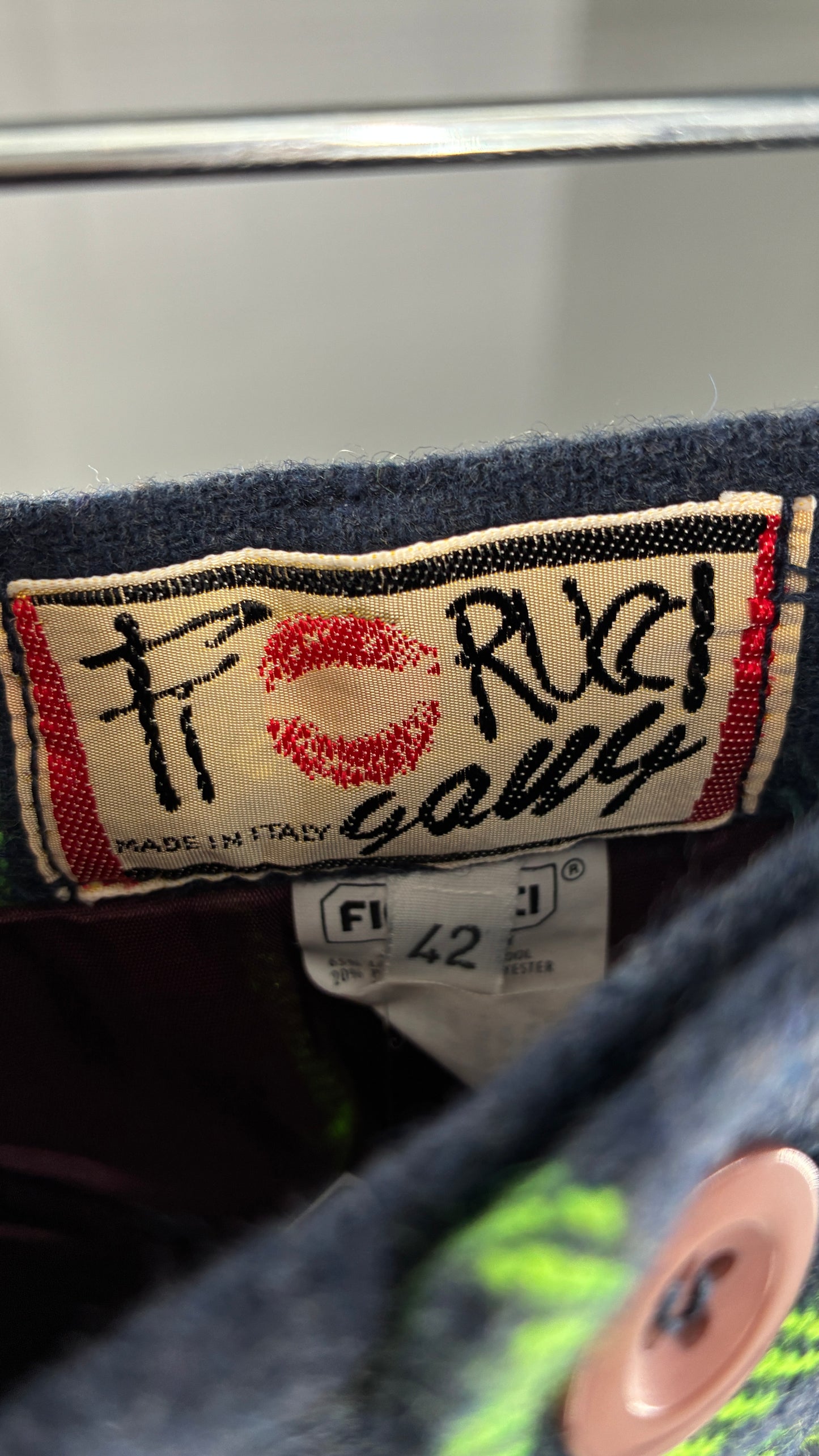 Vintage FIORUCCI GANG Navy and Neon Green Plaid Suit Set with Cropped Blazer and Mini Skirt (40,42)