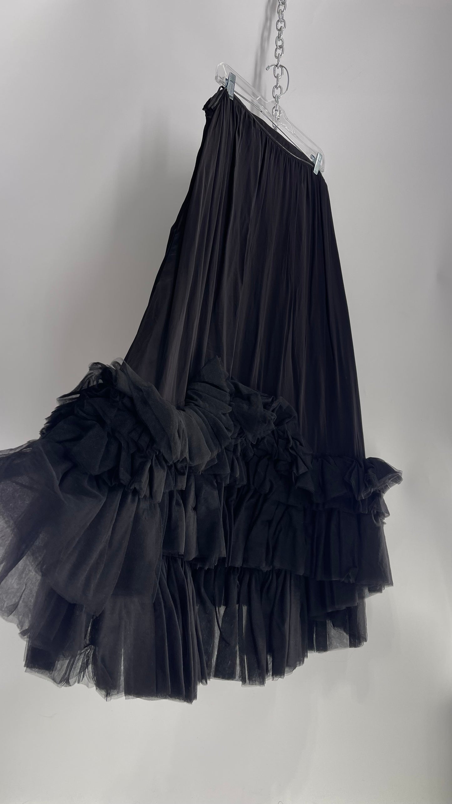 Anthropologie Black Voluminous Full Gown with Pleated Tulle Hemline Detail (M/L)