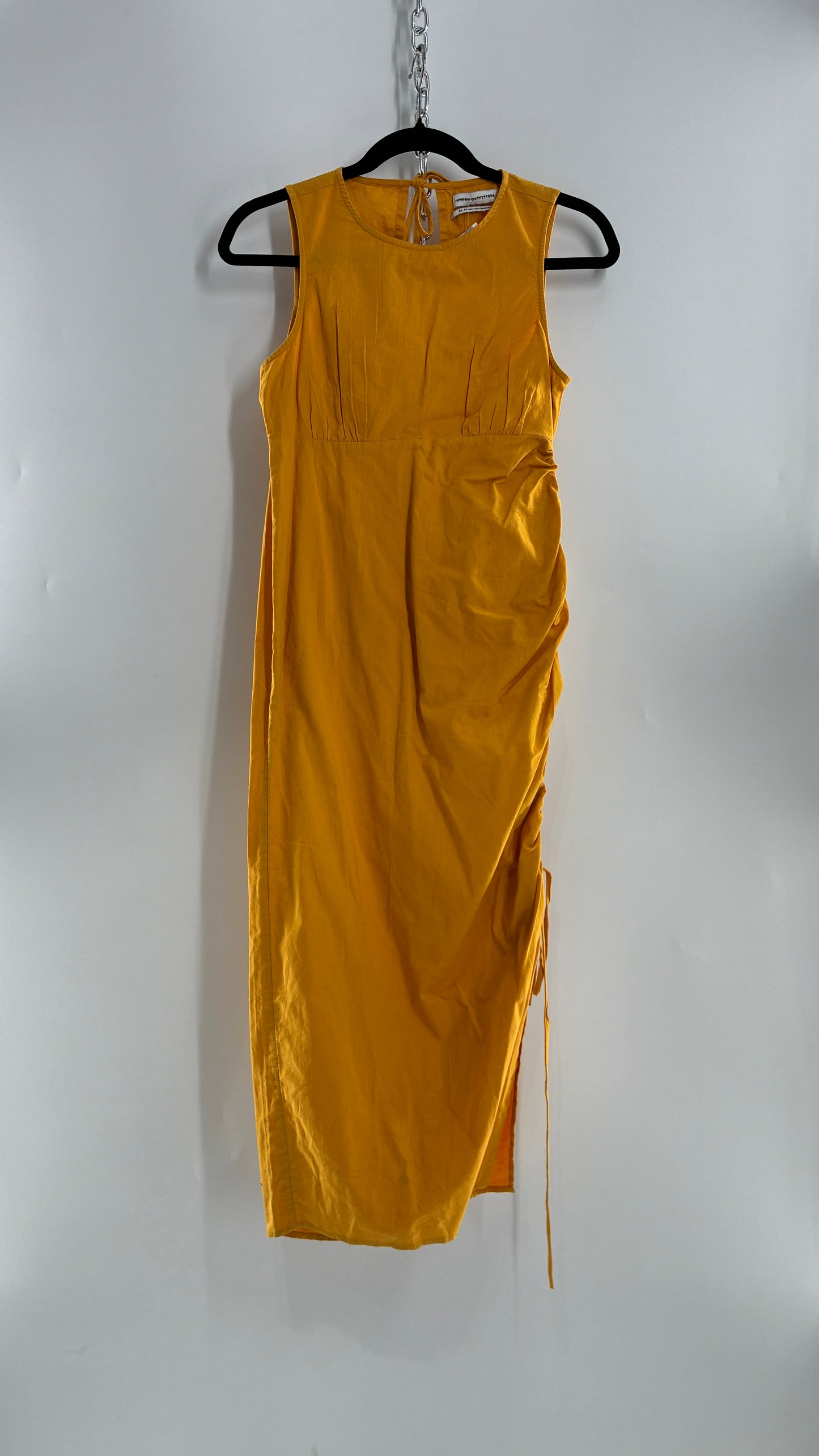 Urban Outfitters Mustard Yellow Cotton Ruche Side Slit Midi Dress (XS)