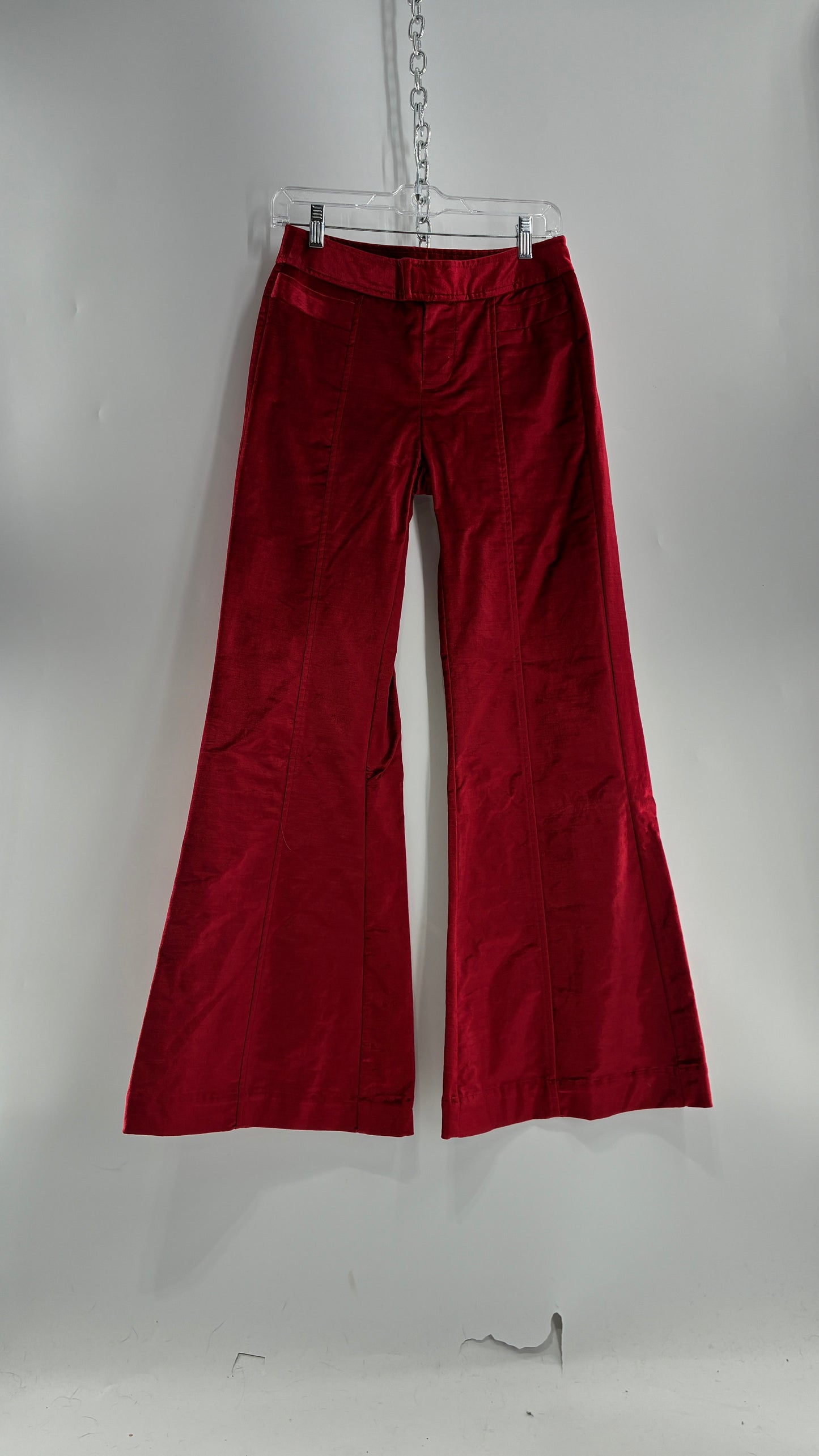 Free People Red Velvet Walk with You Kick Flare Hot Pants (2)