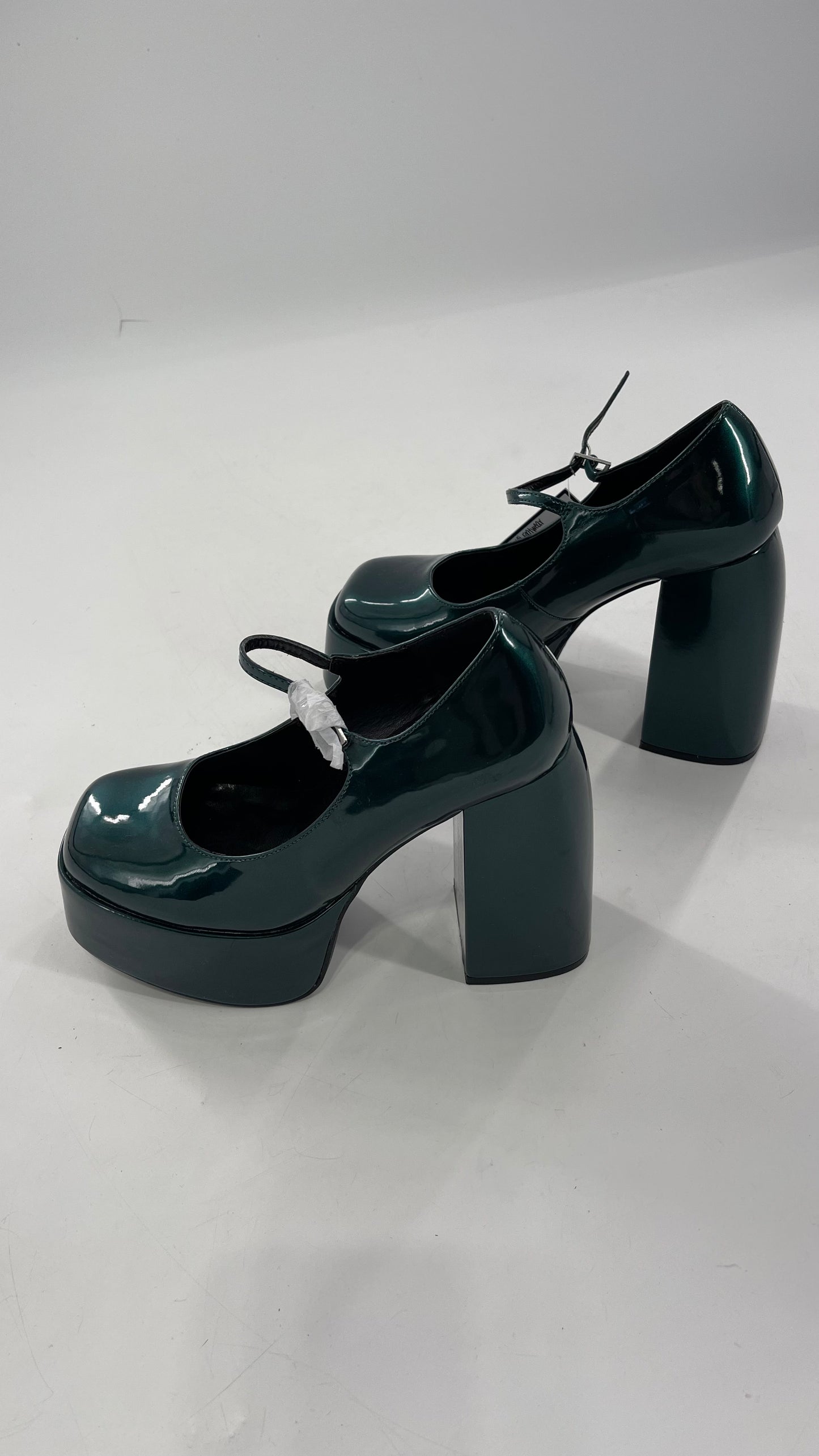 KOI FOOTWEAR Patent Emerald Green Platform Chunky Heel Mary Janes (9/39)