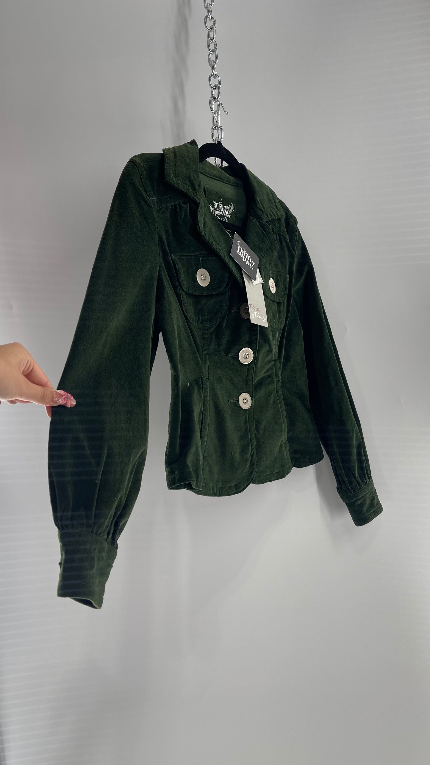 Deadstock VINTAGE 1990s Live a Little Green Corduroy Blazer Jacket with Tags Attached (Petite Medium)