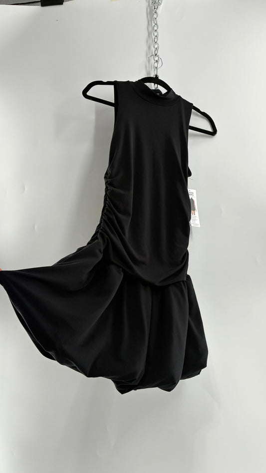MADDEN NYC Black High Neck, Drop Waist, Bubble Hem Mini Dress with Tags Attached (XS-S)