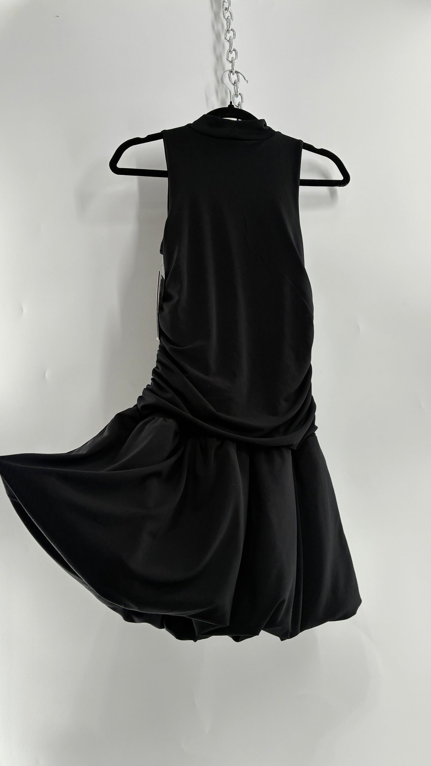MADDEN NYC Black High Neck, Drop Waist, Bubble Hem Mini Dress with Tags Attached (XS-S)