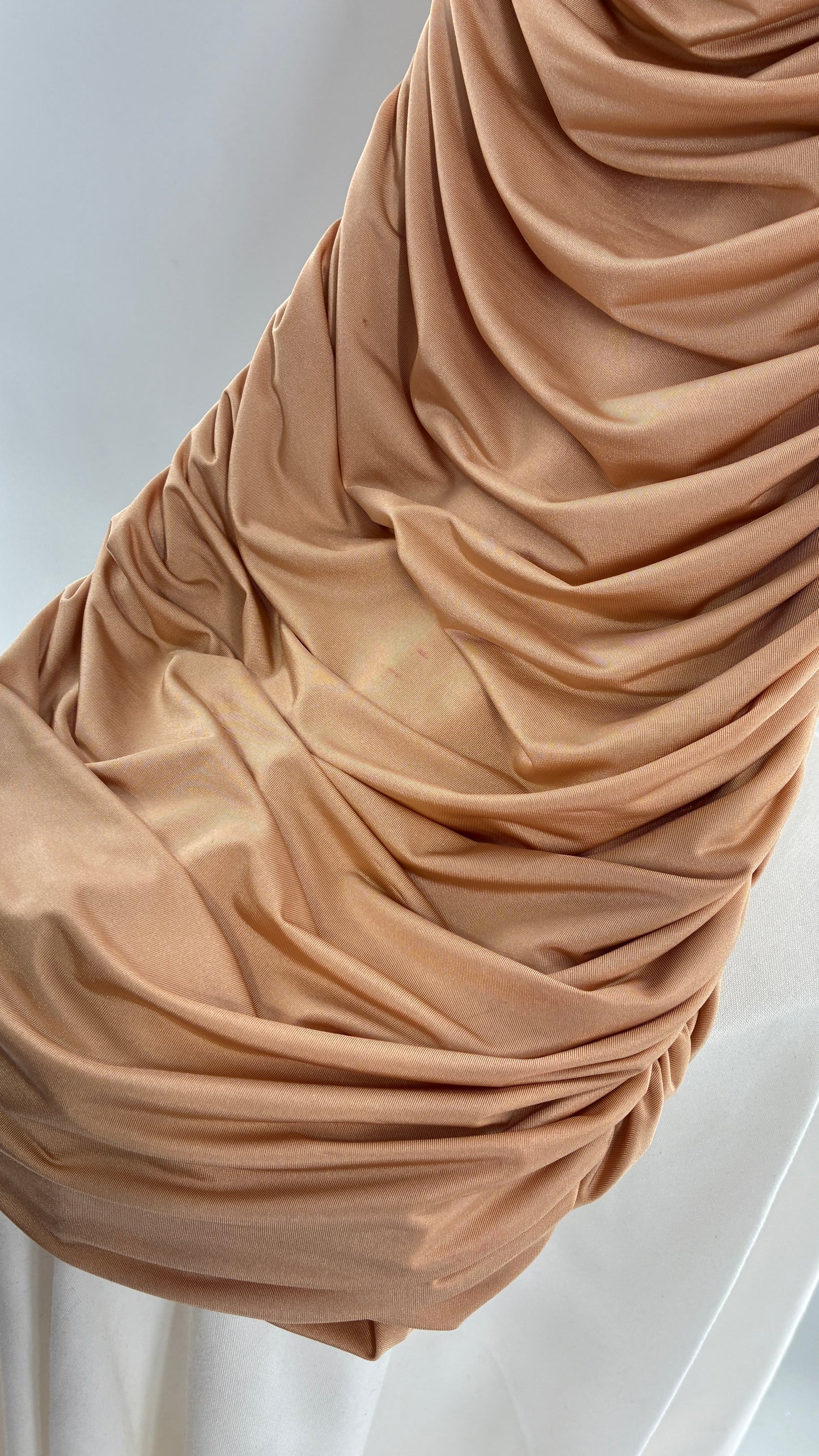 Nude Ruched Mini Dress with Arm Bands (Small)