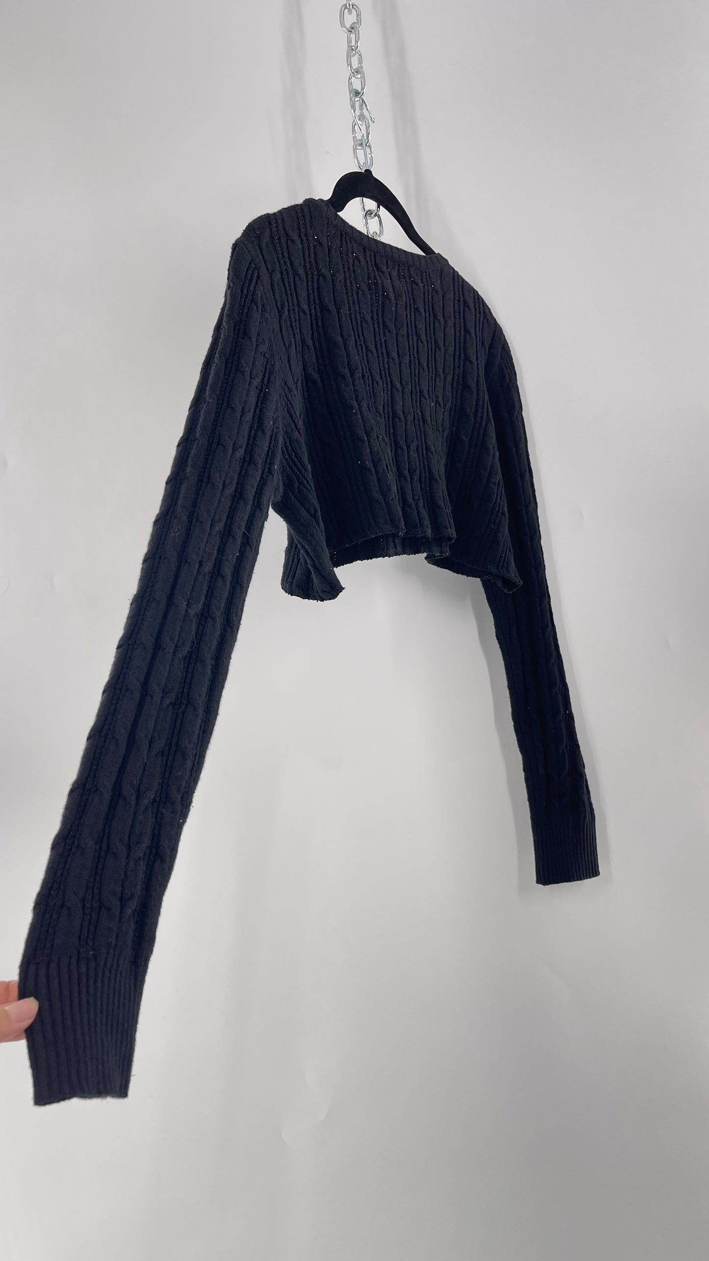 Urban Outfitters Reworked Cropped Cableknit Black Sweater (Medium)