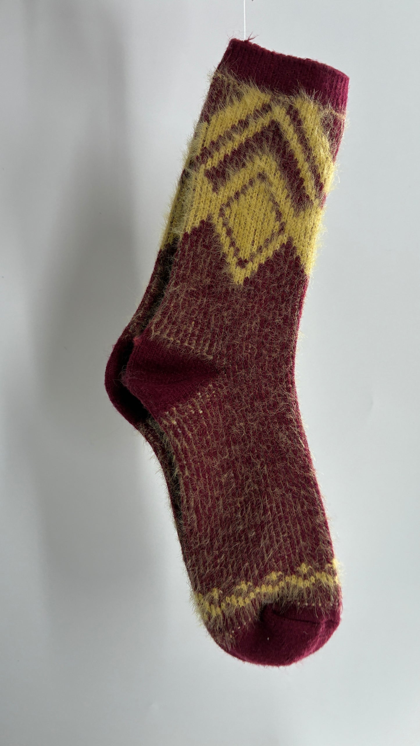 Free People Maroon and Yellow Patterned Knit Socks
