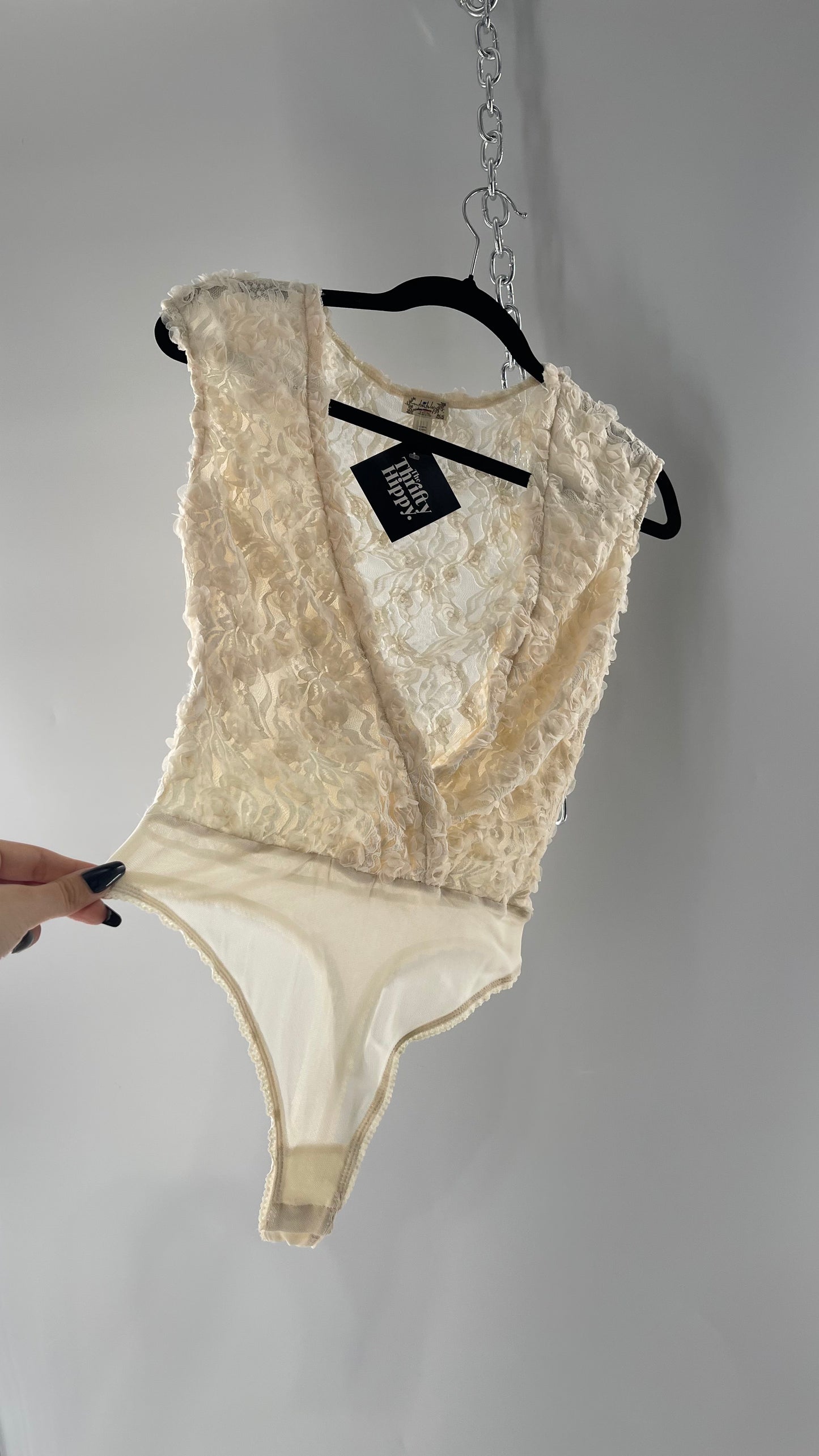 Intimately Free People White Shirt Sleeve Rosette Bodysuit (Small)