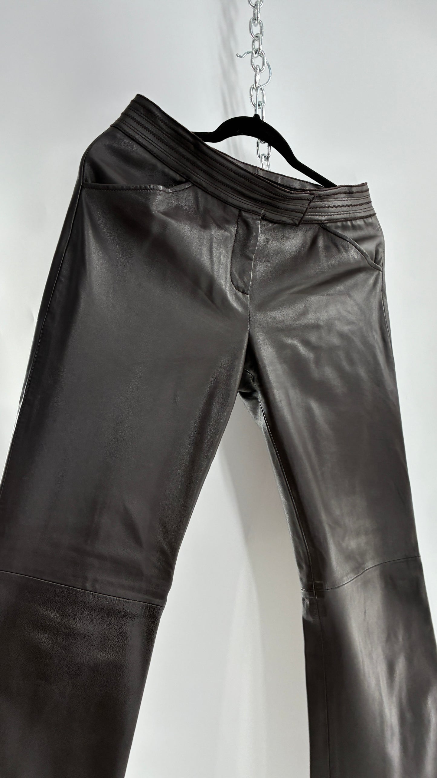 Vintage ETCETERA Deep Brown Low Waisted Embroidered, Side Closure Pants with Bootcut Hem (4)
