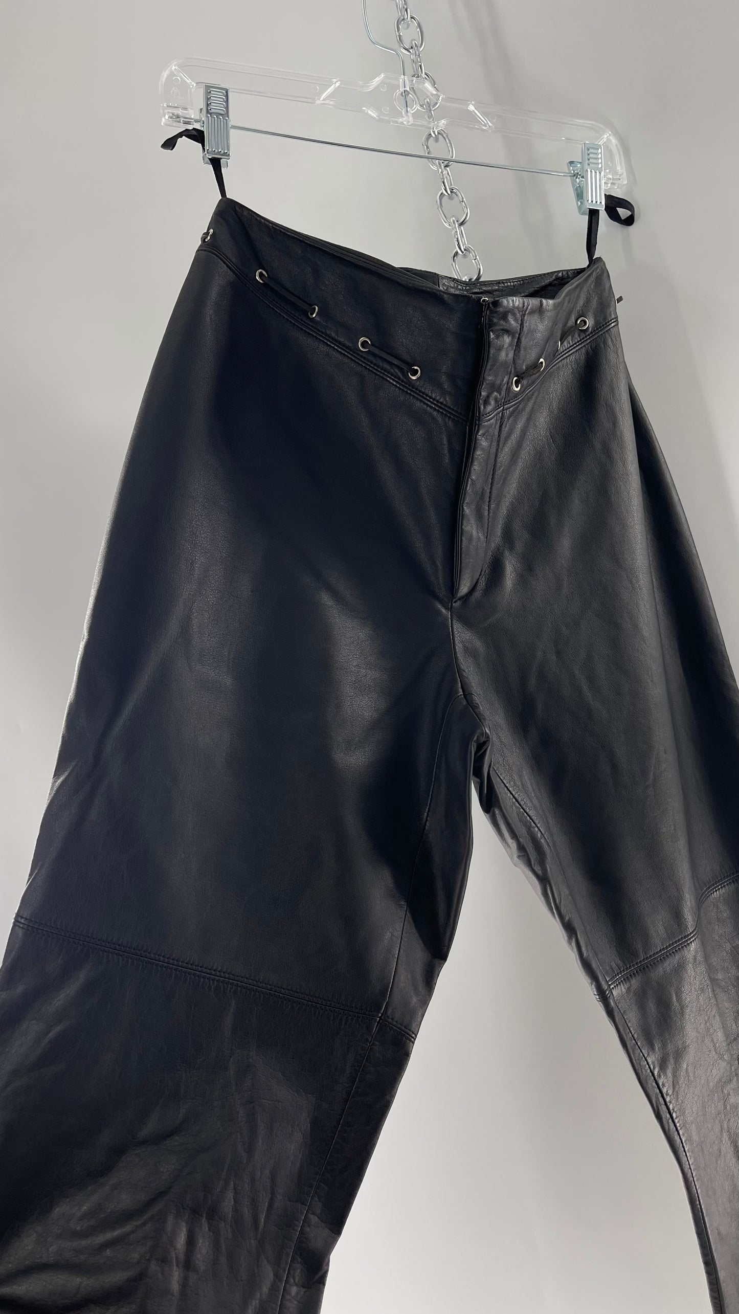 Vintage 90s RALPH Ralph Lauren Thin Leather Pants with Thread Through Grommet Detail on Waistline (4)