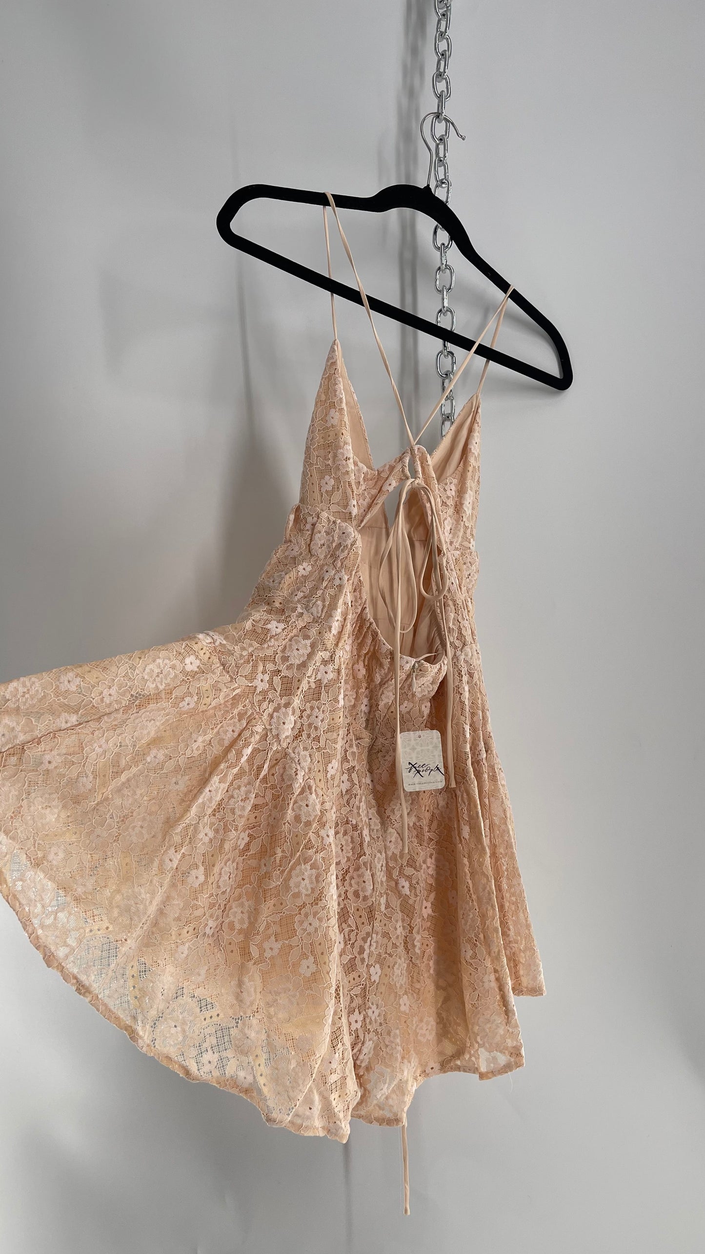 Free People Lexi Strappy Lace Baby Pink Romper with Tags (XS)