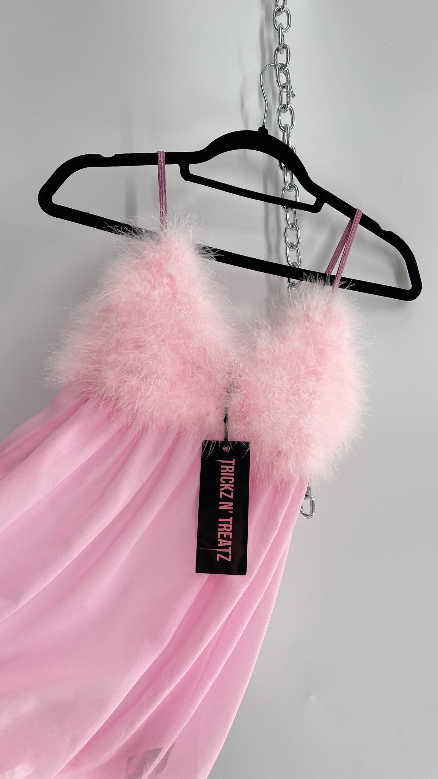 TRICKZ N TREATZ Pink Ostrich Feather Babydoll Slip (Medium)