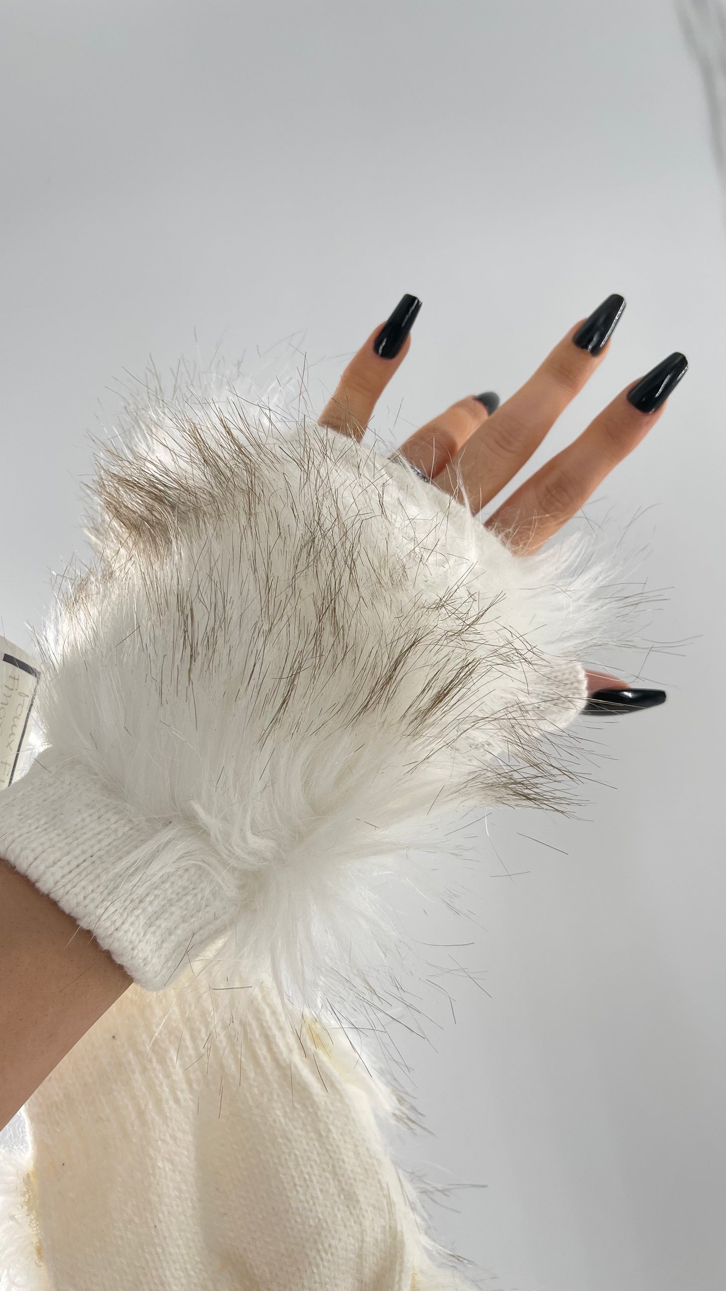 Anthropologie White Faux Fur Fingerless Gloves