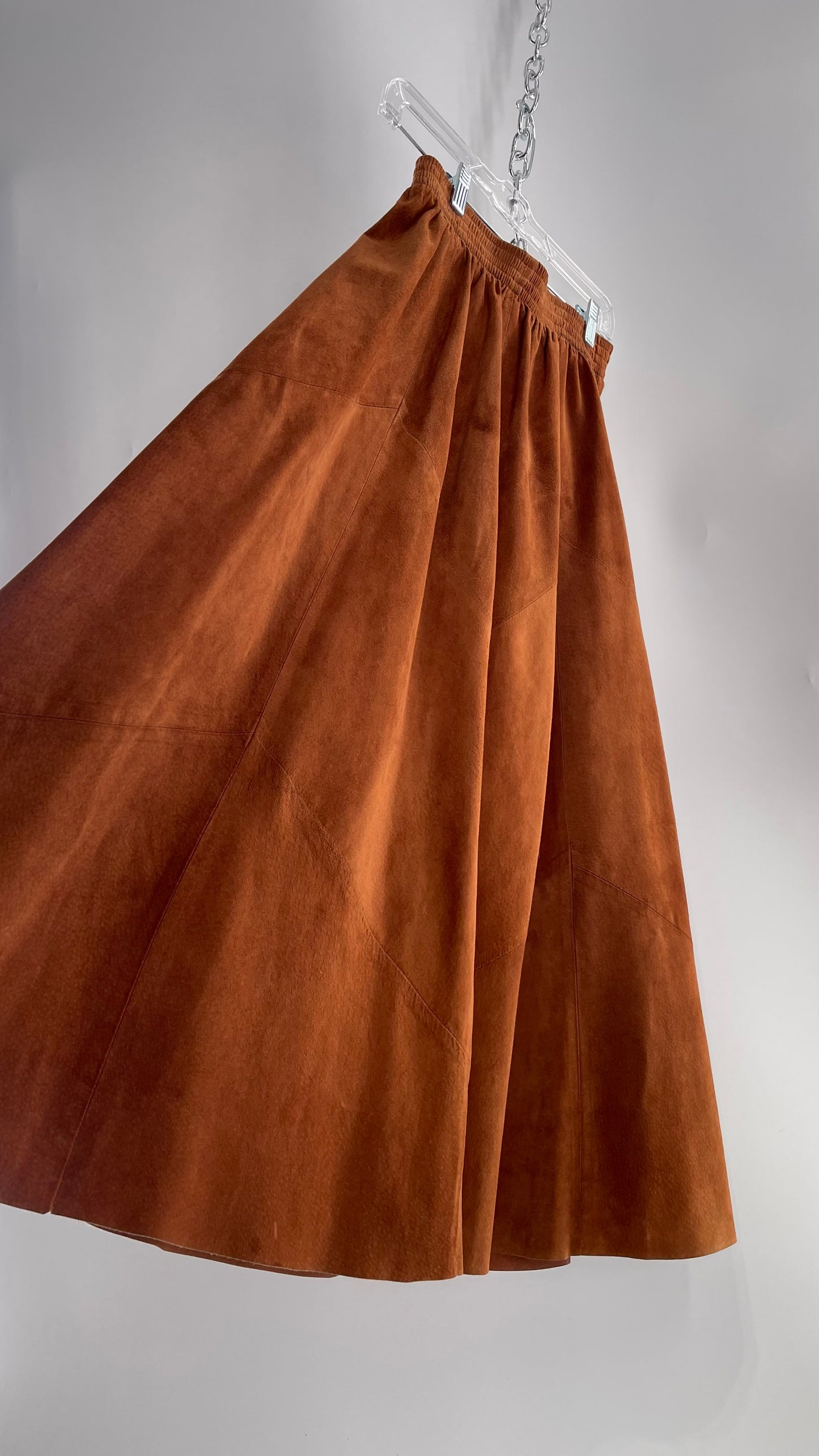 Vintage Brown Leather Suede Paneled Voluminous Skirt Assembled in Mexico (S)