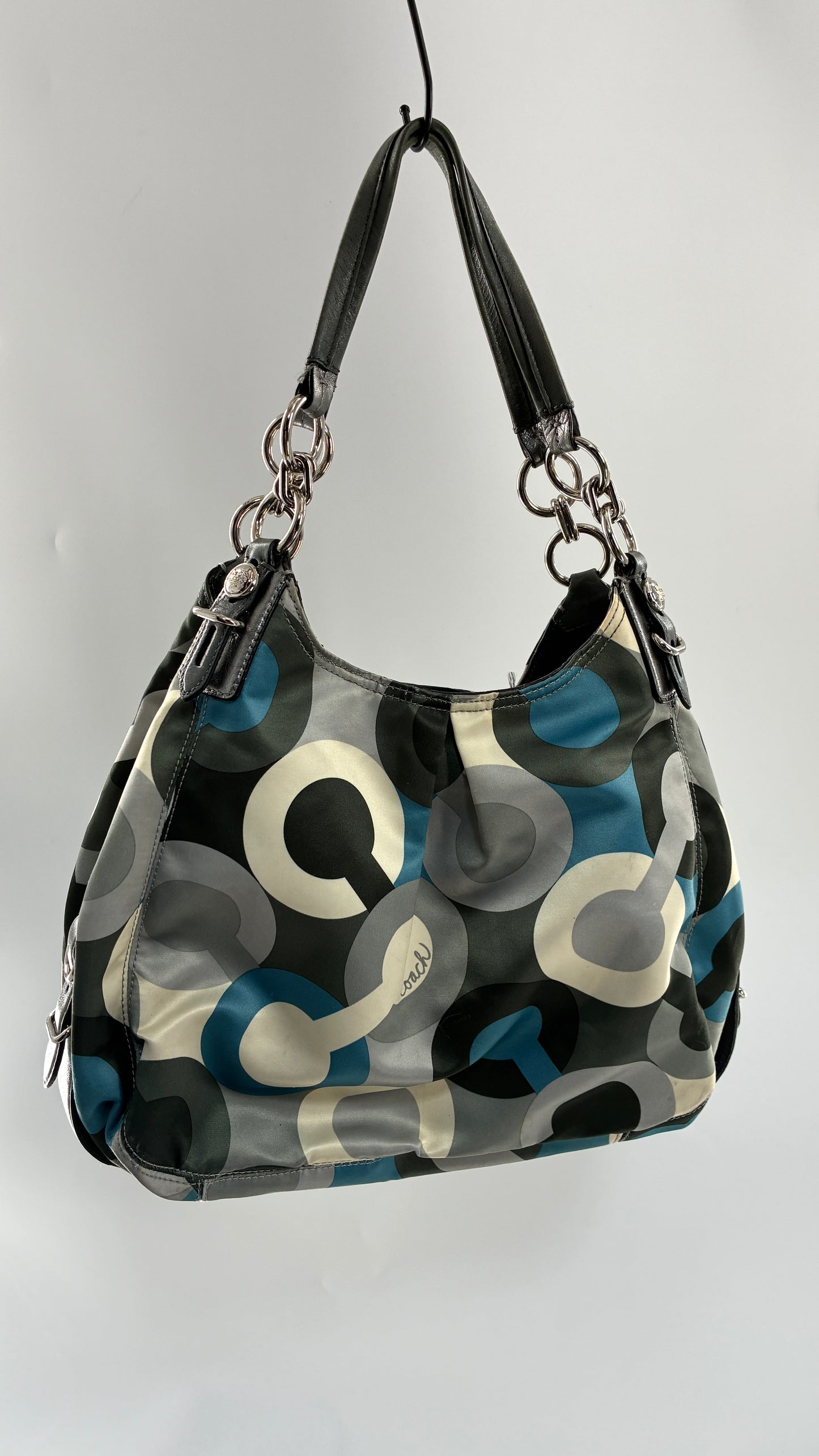 Vintage Maggie COACH Graphic Monogram Grey, Blue, Silver Shoulder Bag