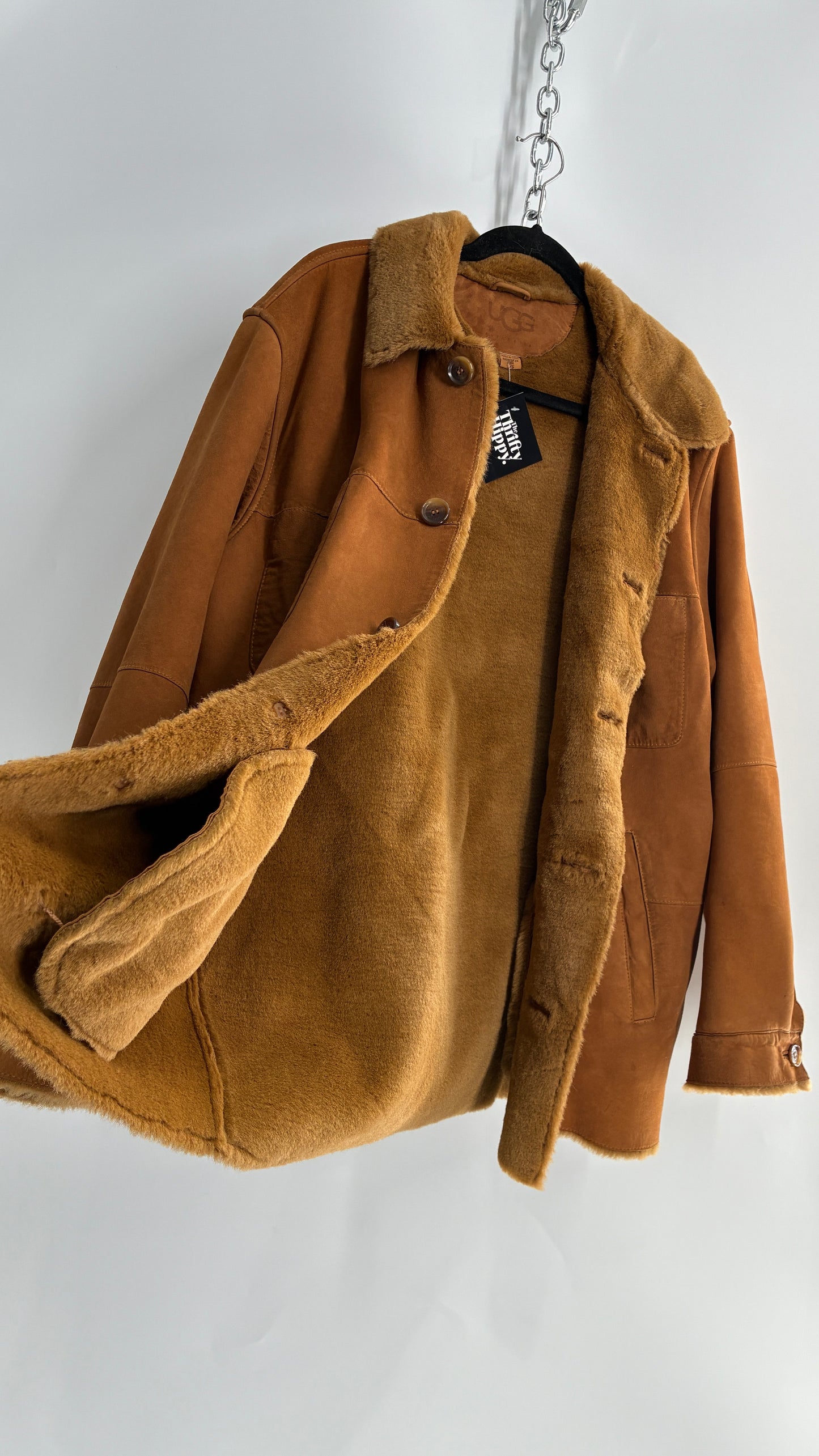 Vintage UGG Genuine Leather Button Front Fur Lined Jacket (Large)