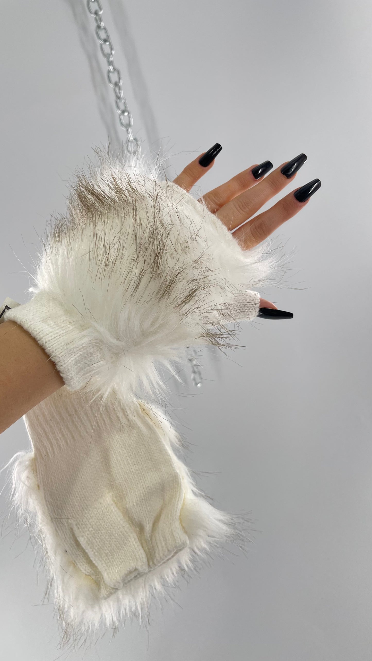 Anthropologie White Faux Fur Fingerless Gloves