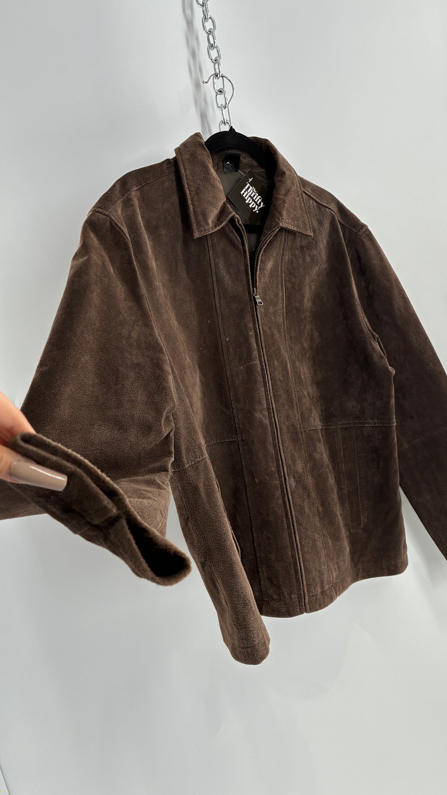 Vintage Liz Claiborne Dark Brown Genuine Suede Leather Jacket (Large)