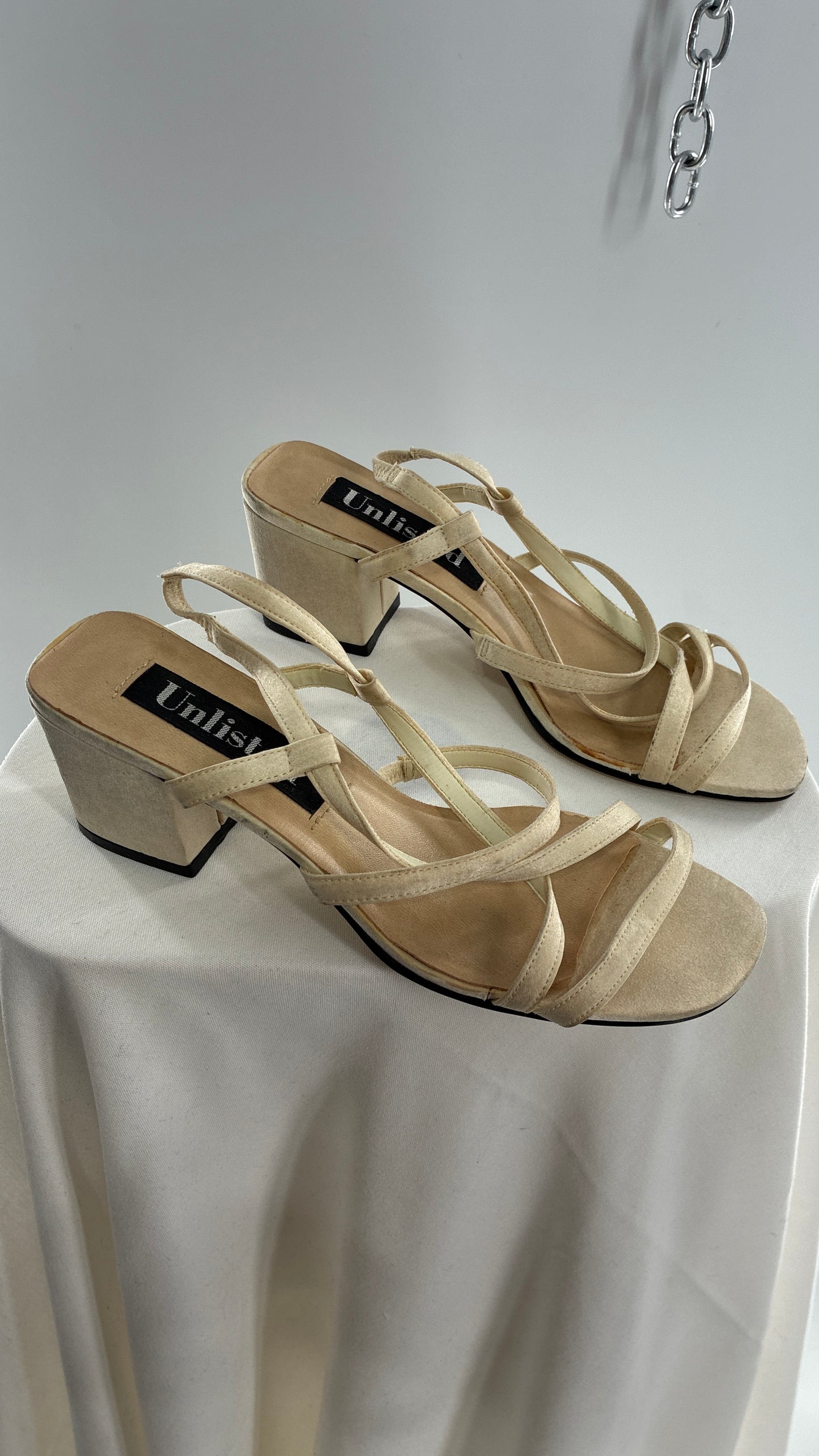 Vintage UNLISTED 1990s Strappy Ivory Block Kitten Heel Sandal (8)