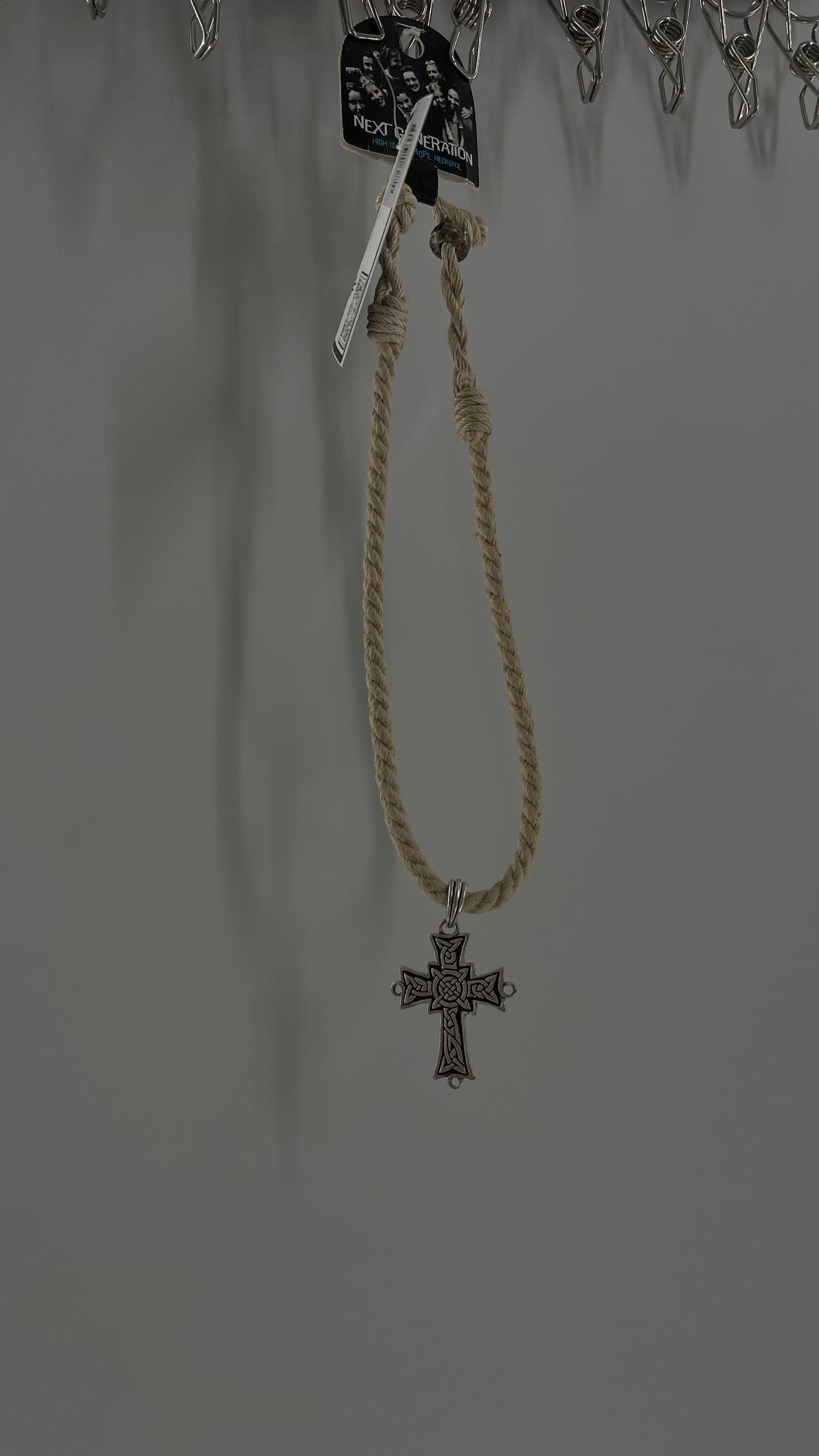 90s Next Generation Rope Necklace with Silver Engraved Cross
