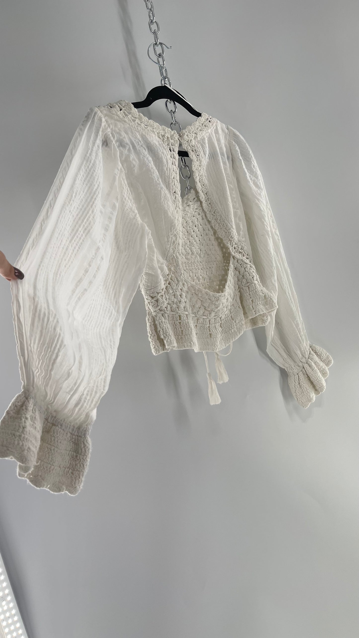 Free People White Crochet “Megan” Top (Small)