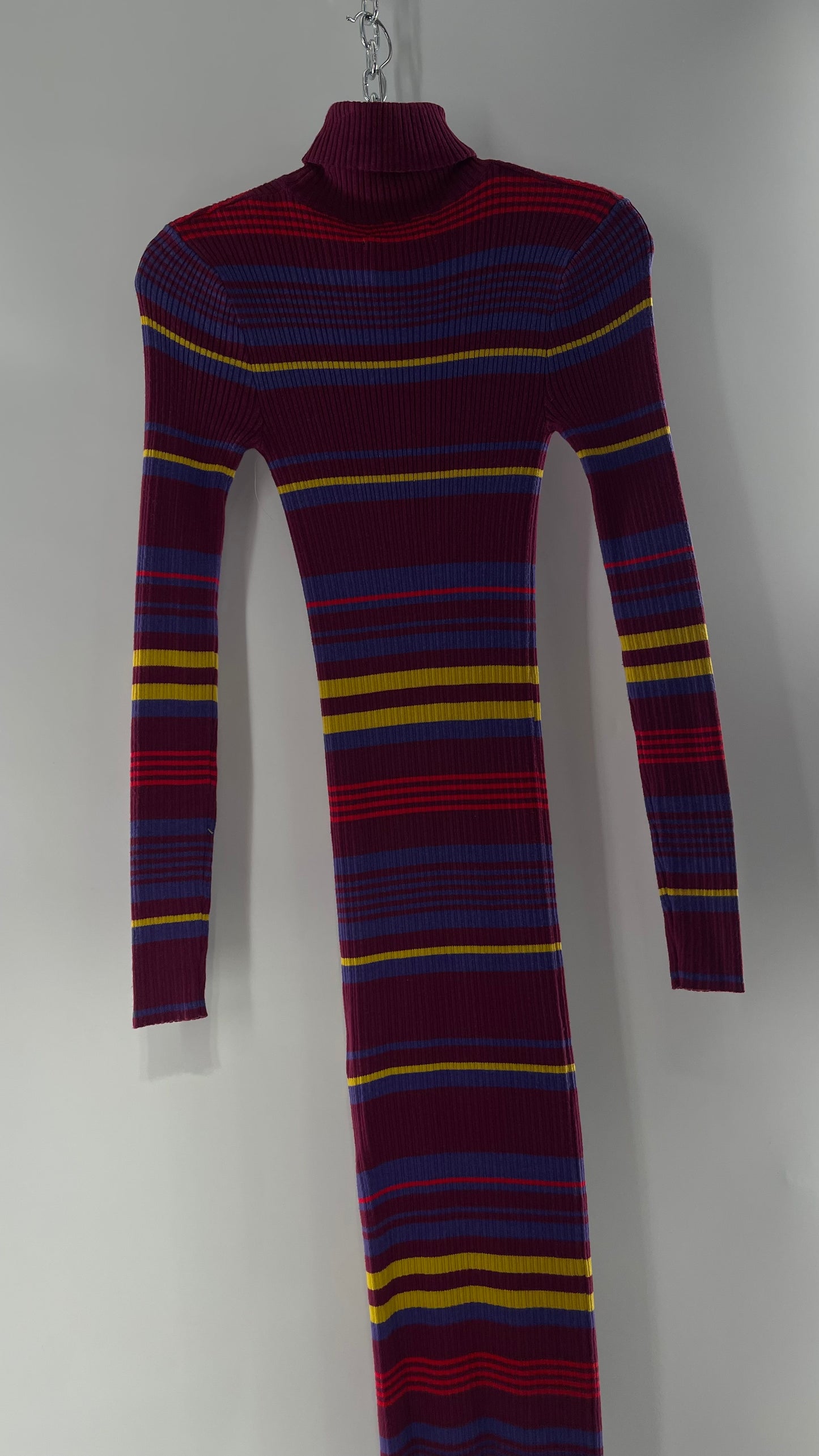 Urban Outfitters Ribbed Striped Plum Turtle Neck Sweater Maxi Dress (Small)