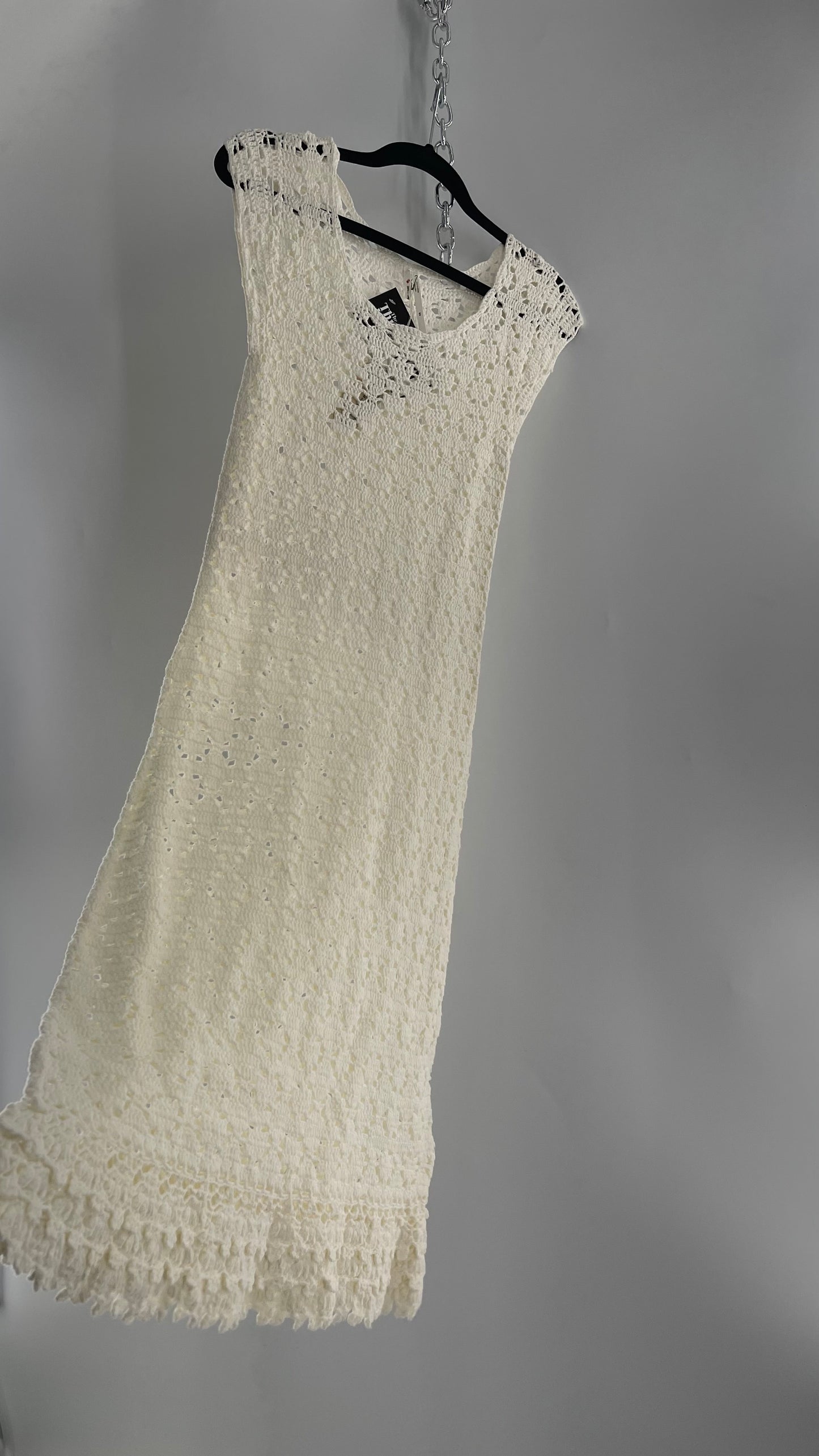Anthropologie White Crochet Knit MIDI Dress with Tags Attached