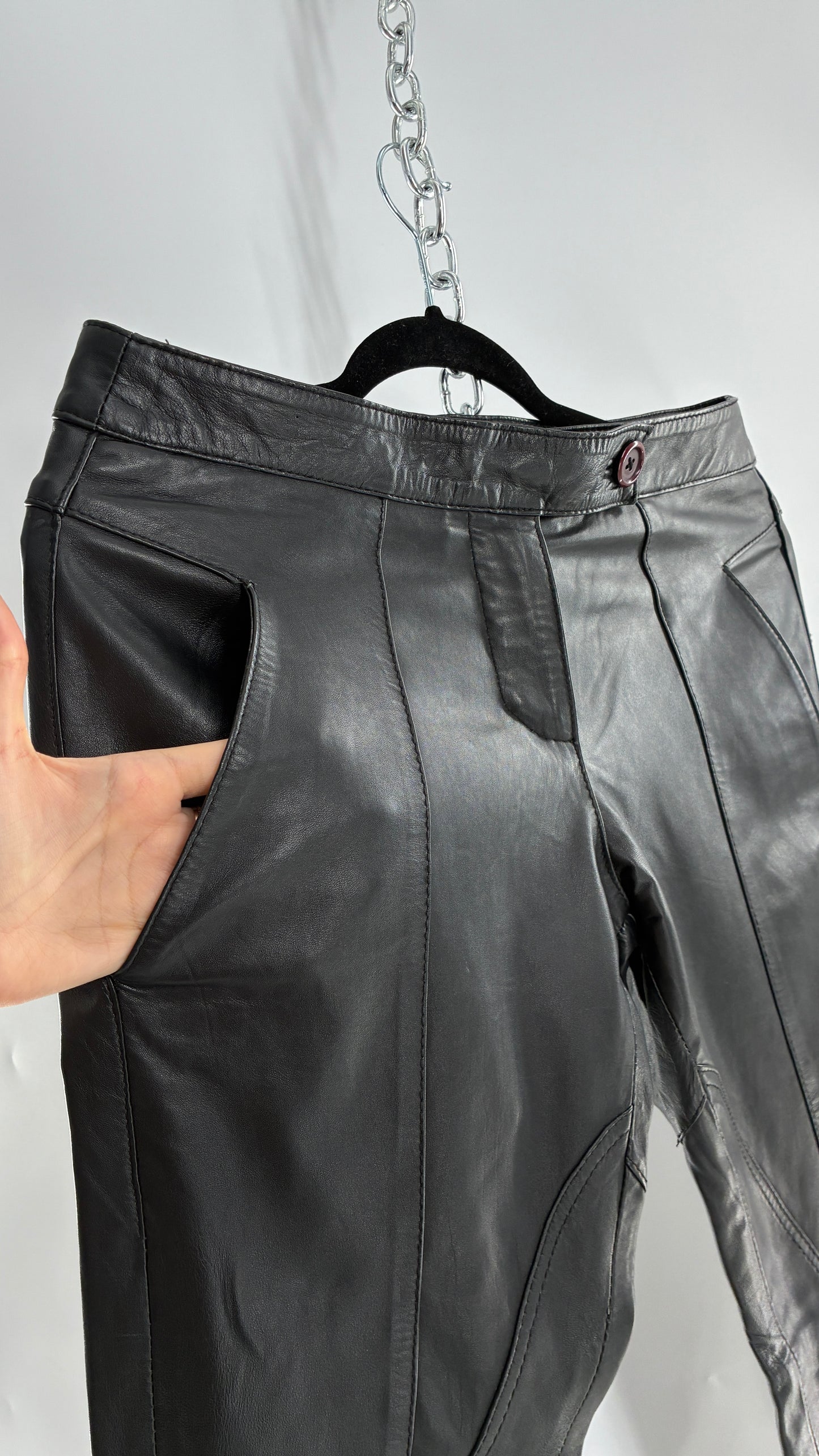 ASOS Low Rise Genuine Leather Patchwork Style Motorcycle Pants (6)