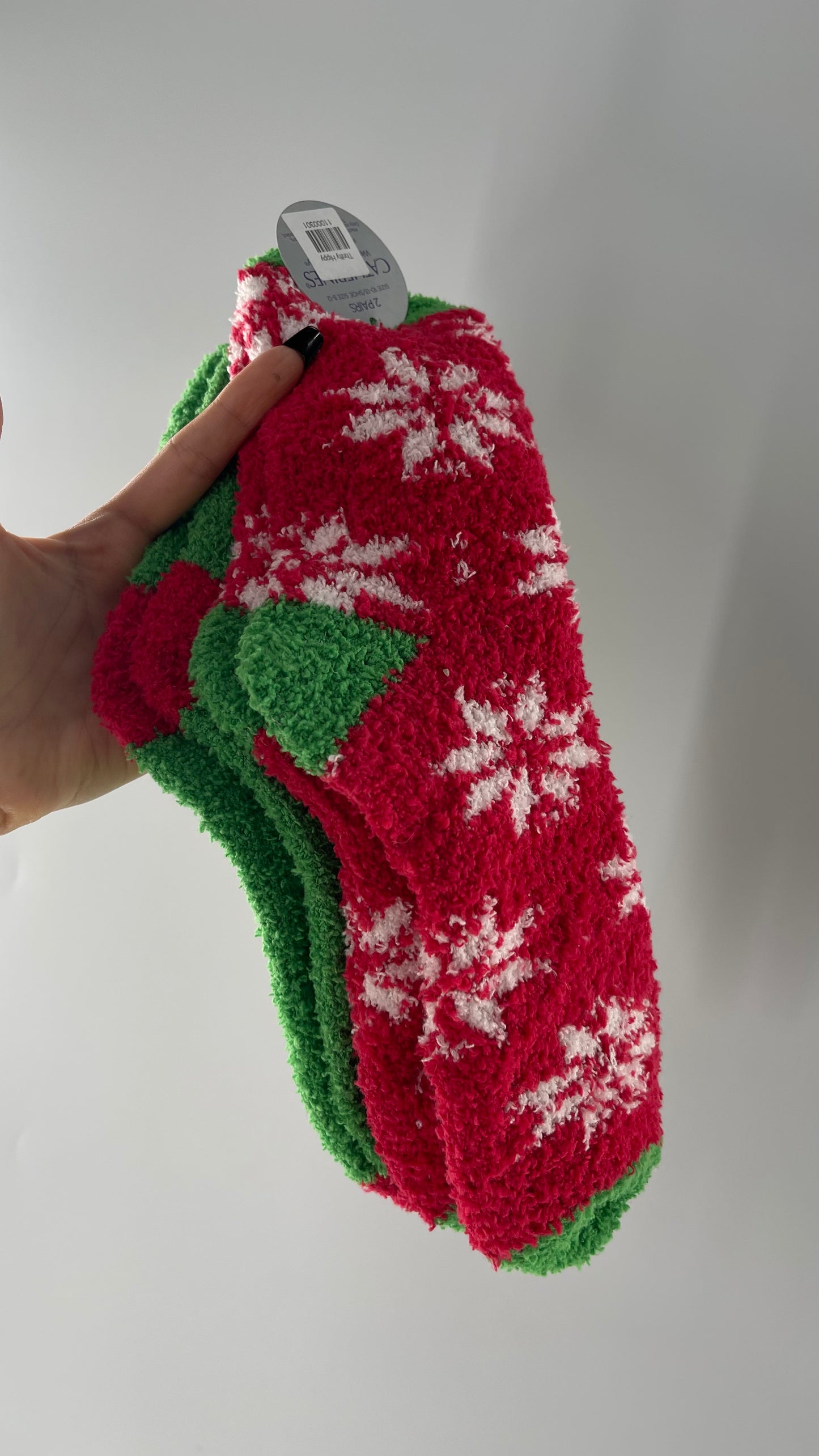 Festive Fuzzy Christmas Color Block Red Green Socks (Sz 8-12)