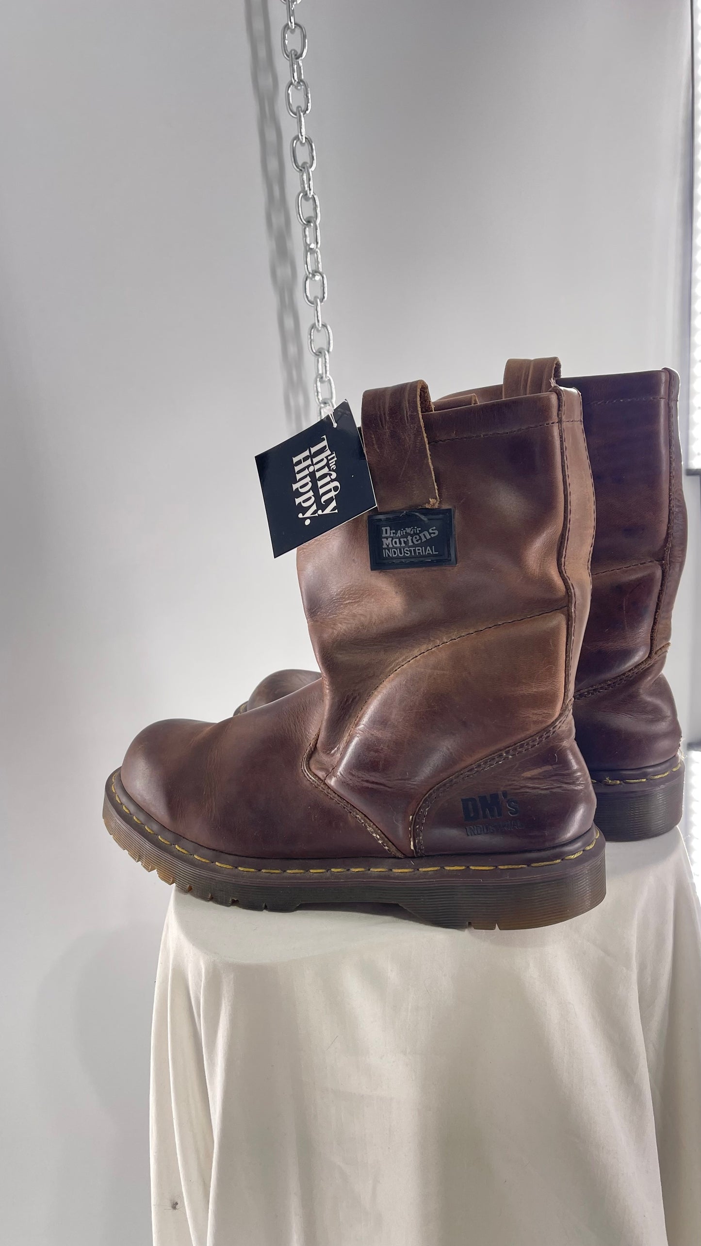 Vintage Brown Leather Industrial Dr. Martens Men’s Pull-On Boots (10)