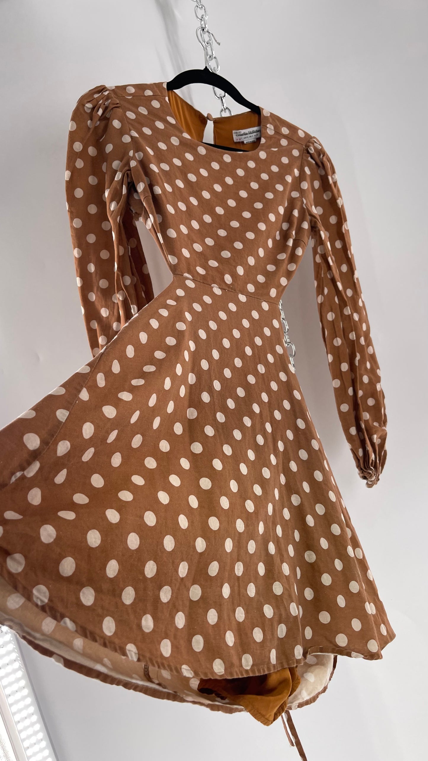 Charlie Holiday Halcyon Brown Polka Dot Open Back Linen (2)