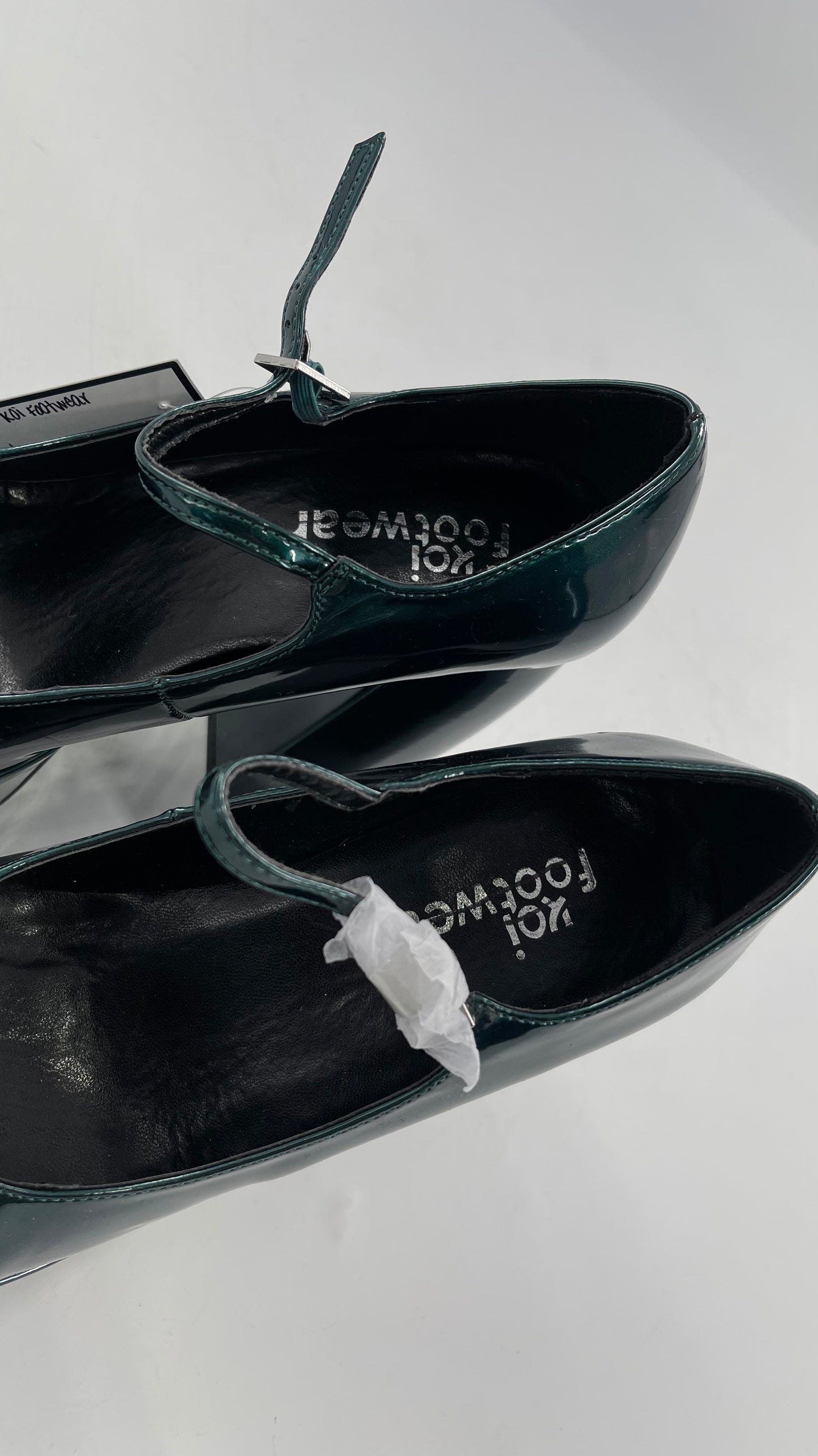 KOI FOOTWEAR Patent Emerald Green Platform Chunky Heel Mary Janes (9/39)