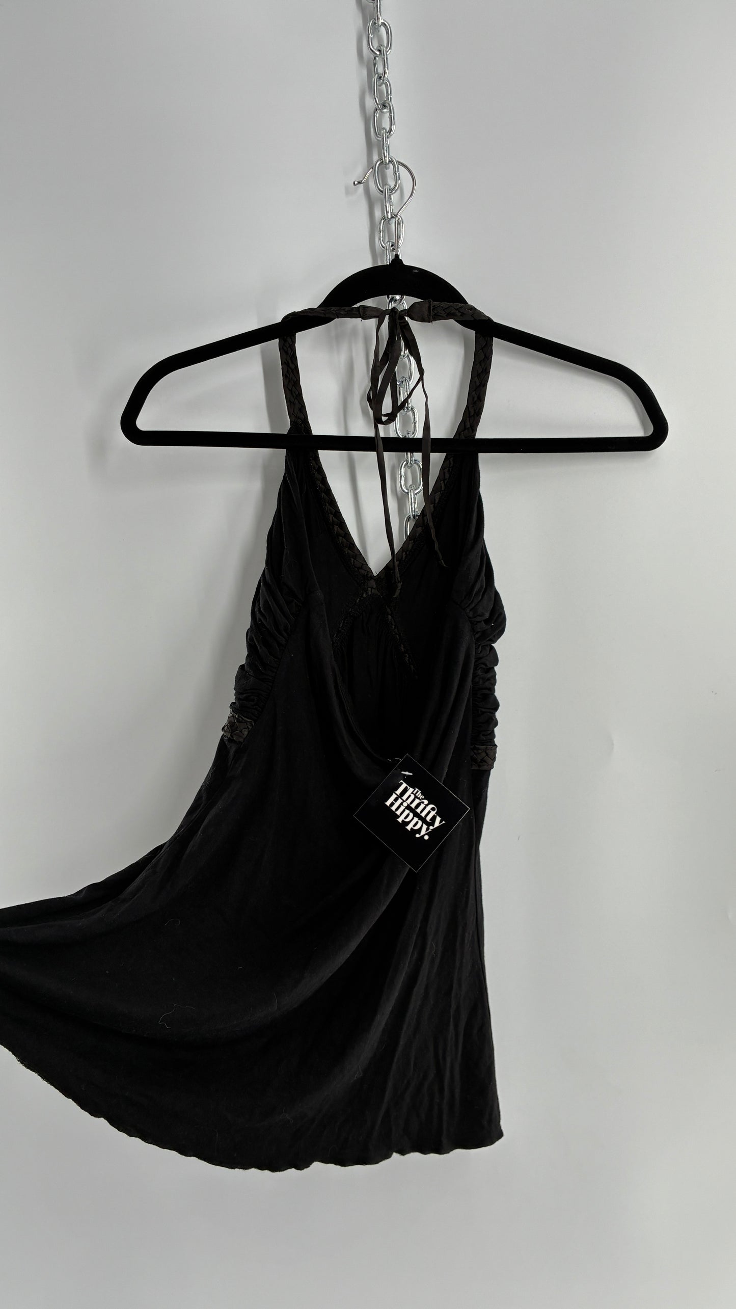 Vintage 1990s Dating Clothing Black Halter with Braided Detail (Small)