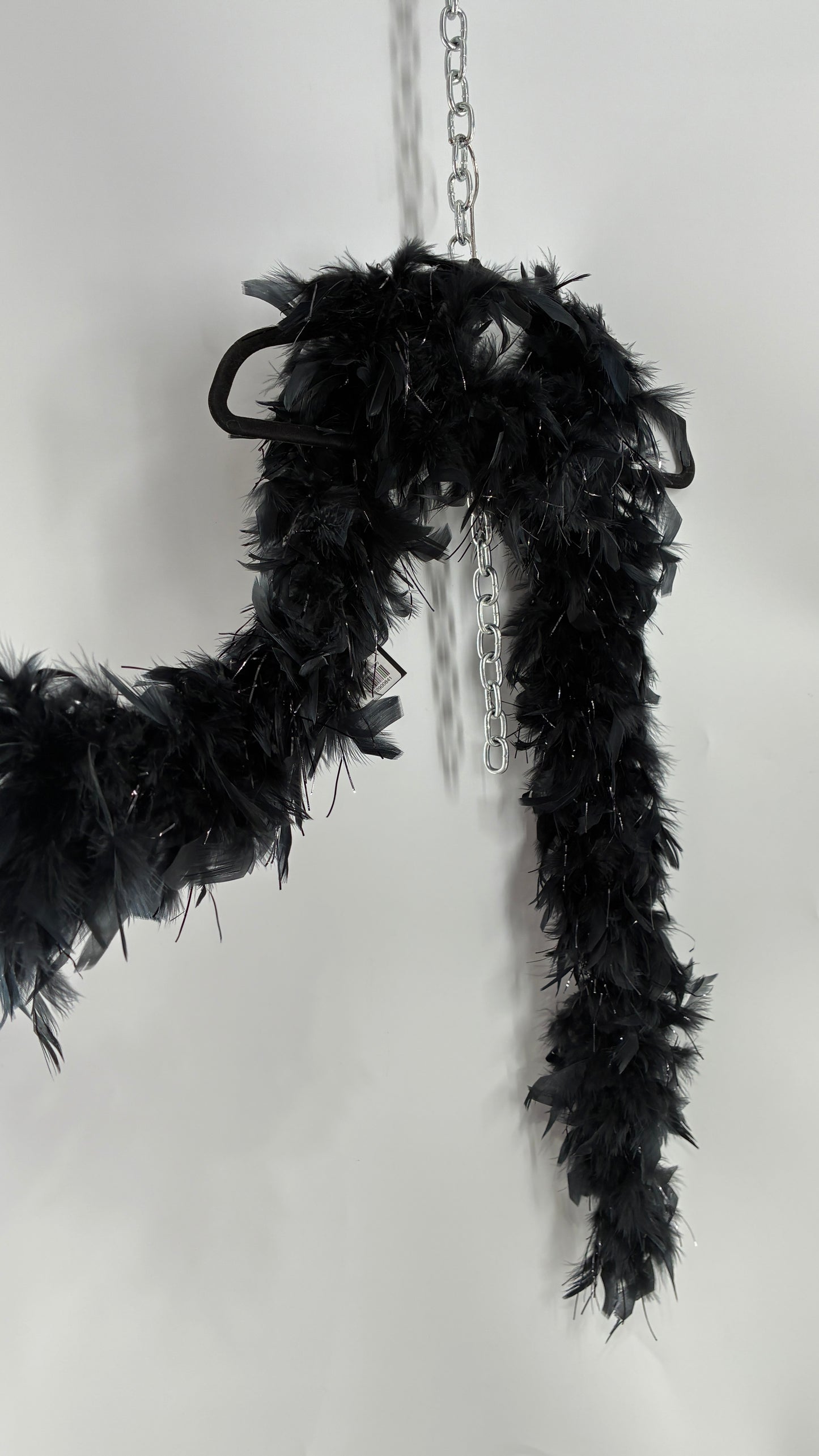 Vintage Black Ostrich Feather Scarf with Silver Tinsel