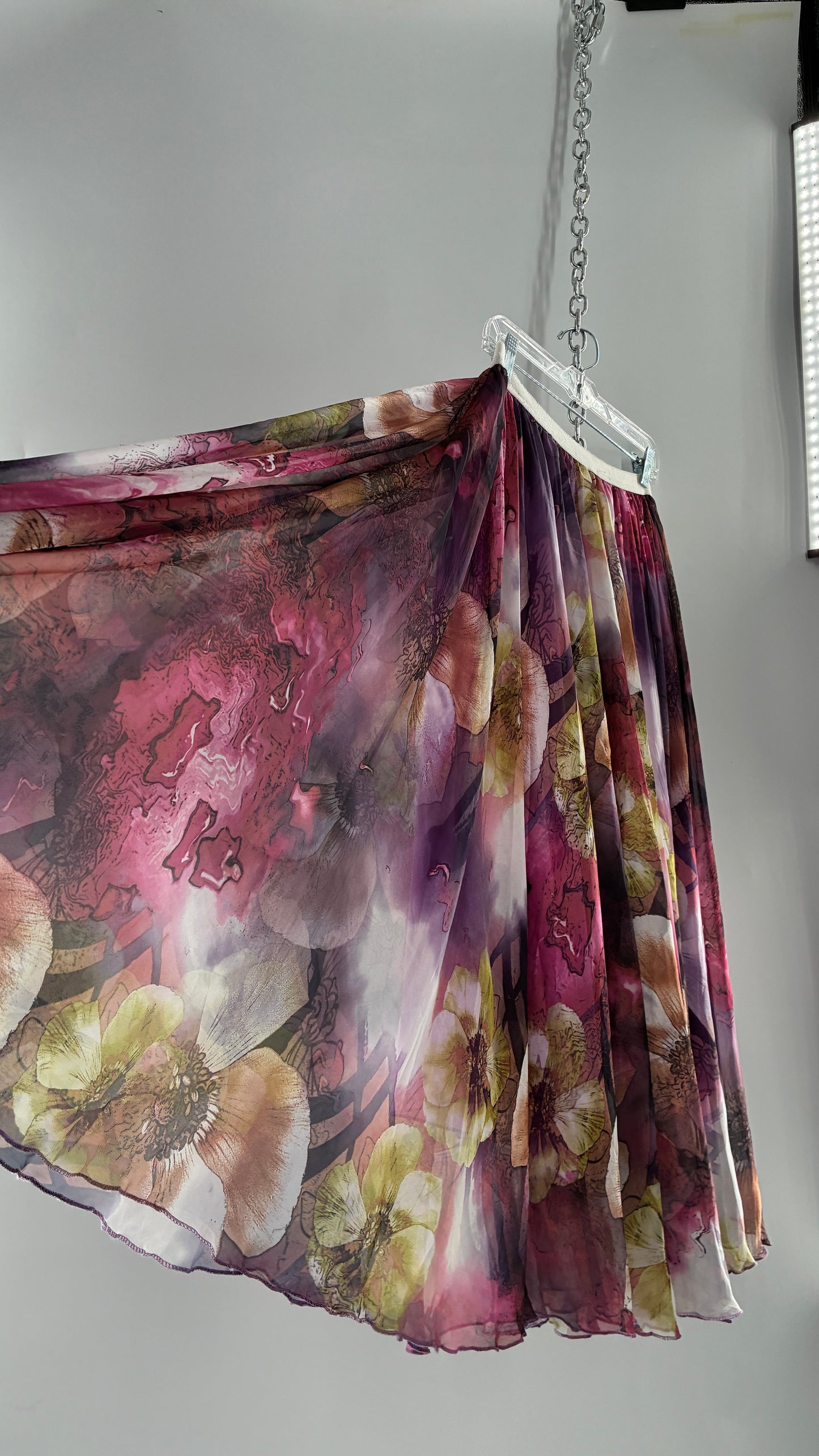 Vintage Full Length Silky Graphic Florals Skirt (Medium)
