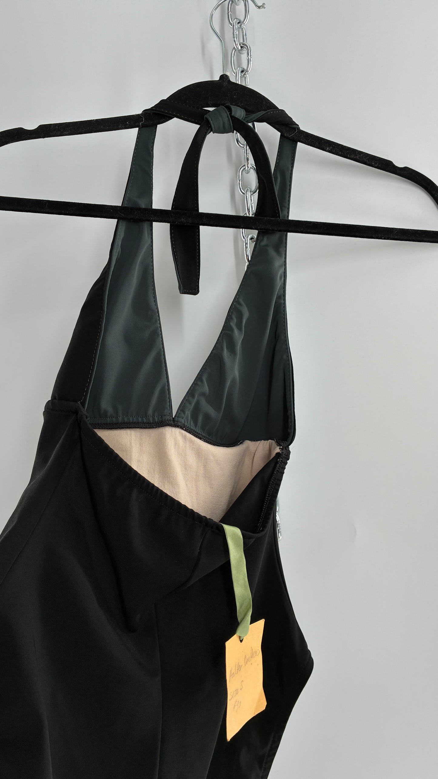 Vintage Black Handmade Retro Style Halter Thick Swimsuit (Small)