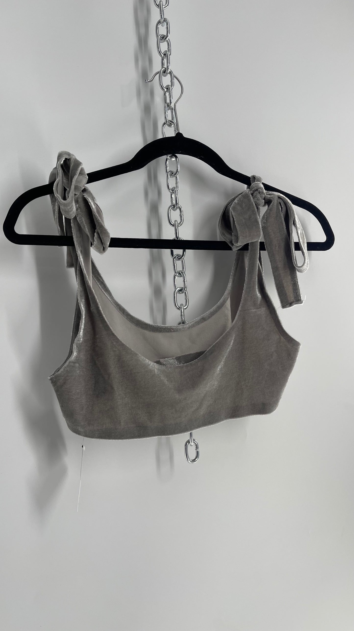 Urban Outfitters Out from Under Grey Velvet Tie Shoulder Bralette (Medium)