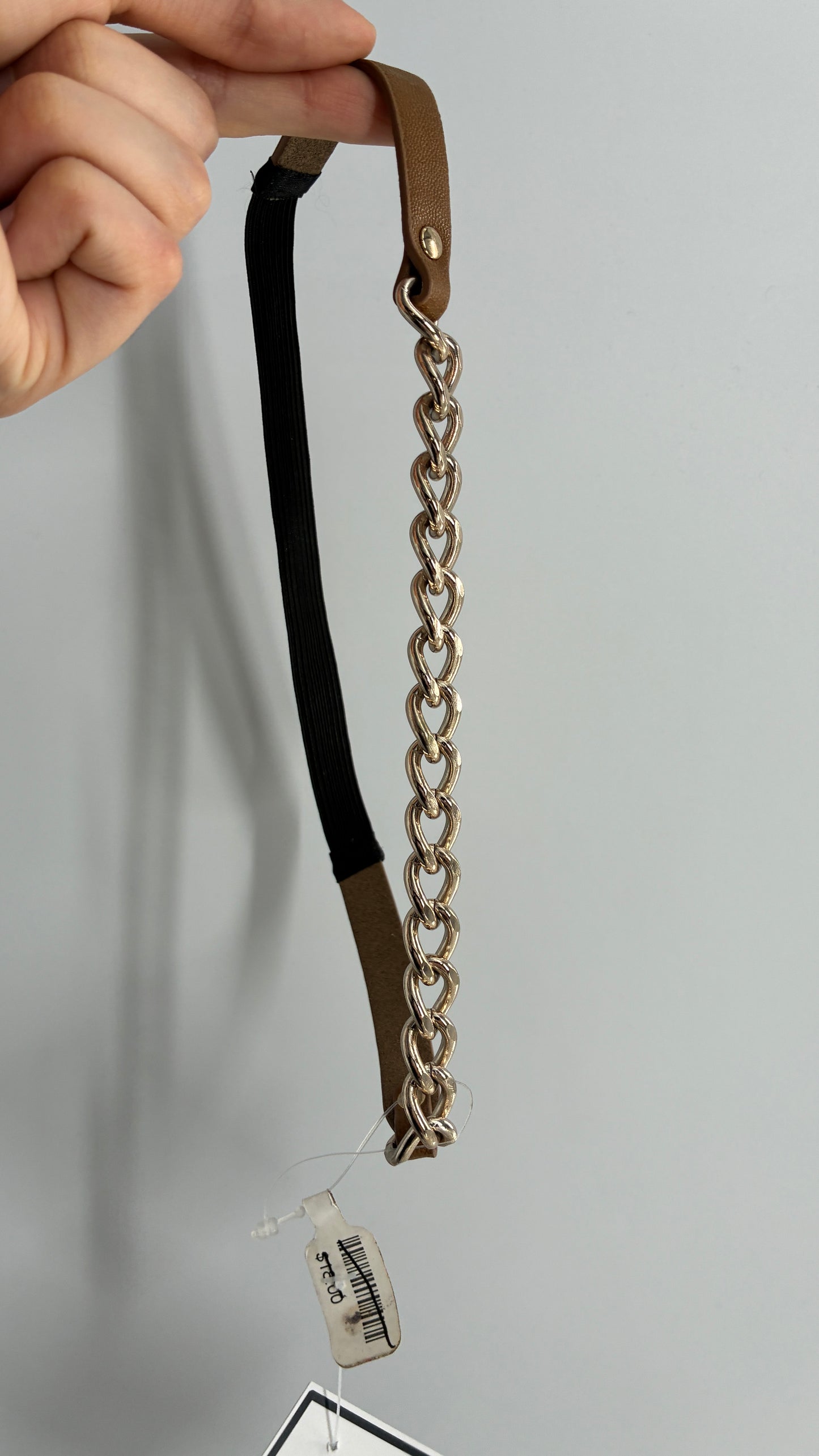 Brown Vegan Leather Gold Chain Headband with Tags Attached